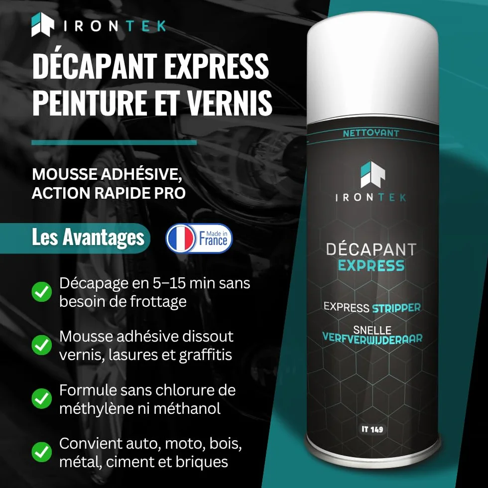 IRONTEK Décapant Peinture Express 500ml IT149 Spray Carrosserie Action Rapide Mousse