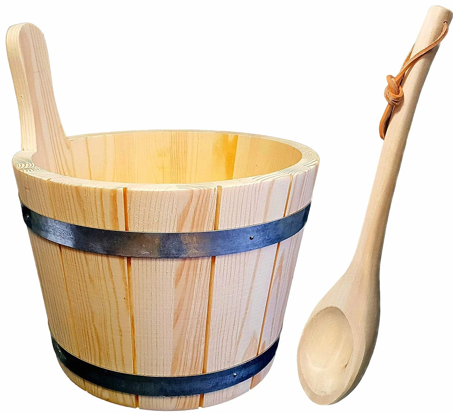 Seau de sauna en bois de conifère 5 L avec insert et louche
