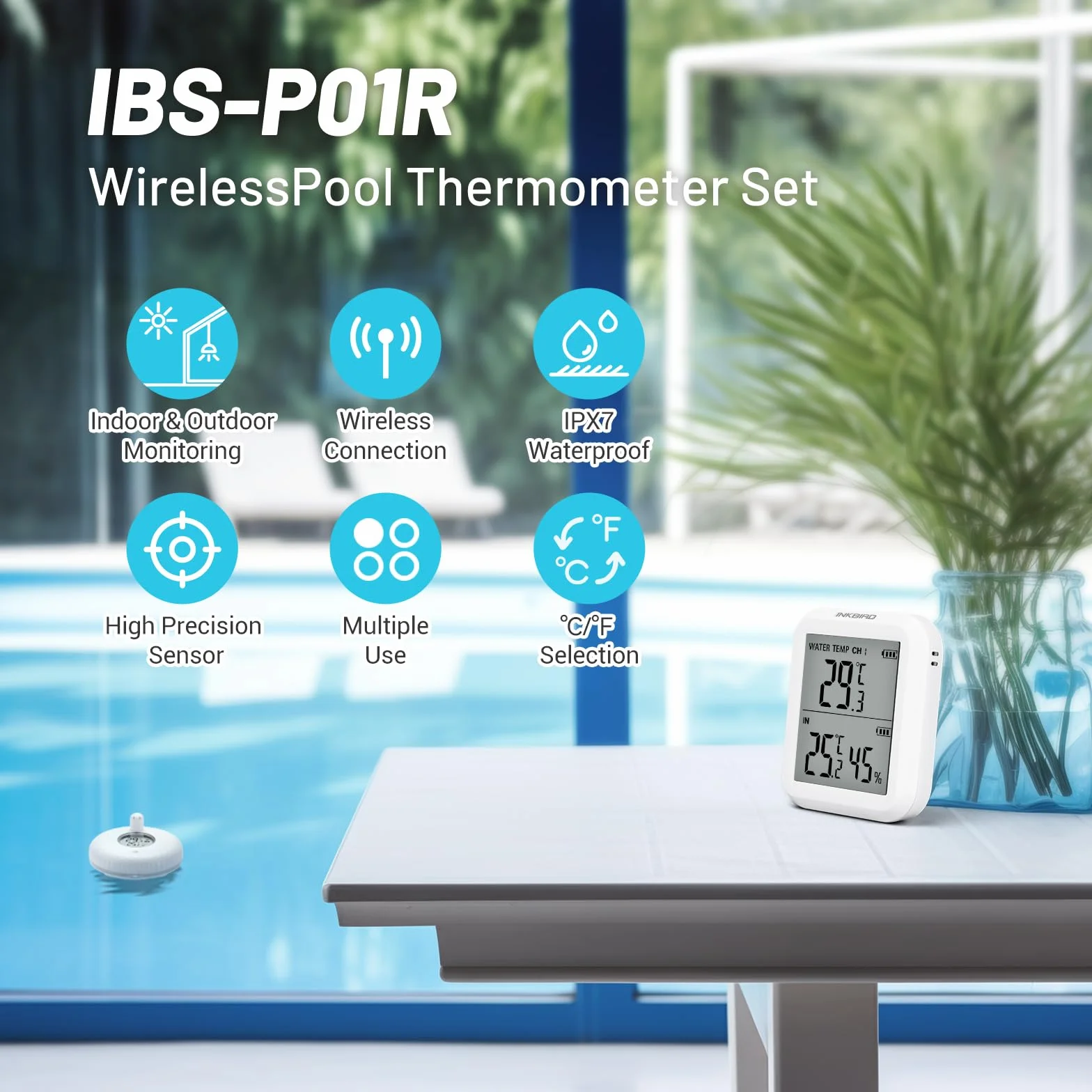 Inkbird Thermomètre de Piscine Flottant sans Fil avec Moniteur, Surveillance à Distance