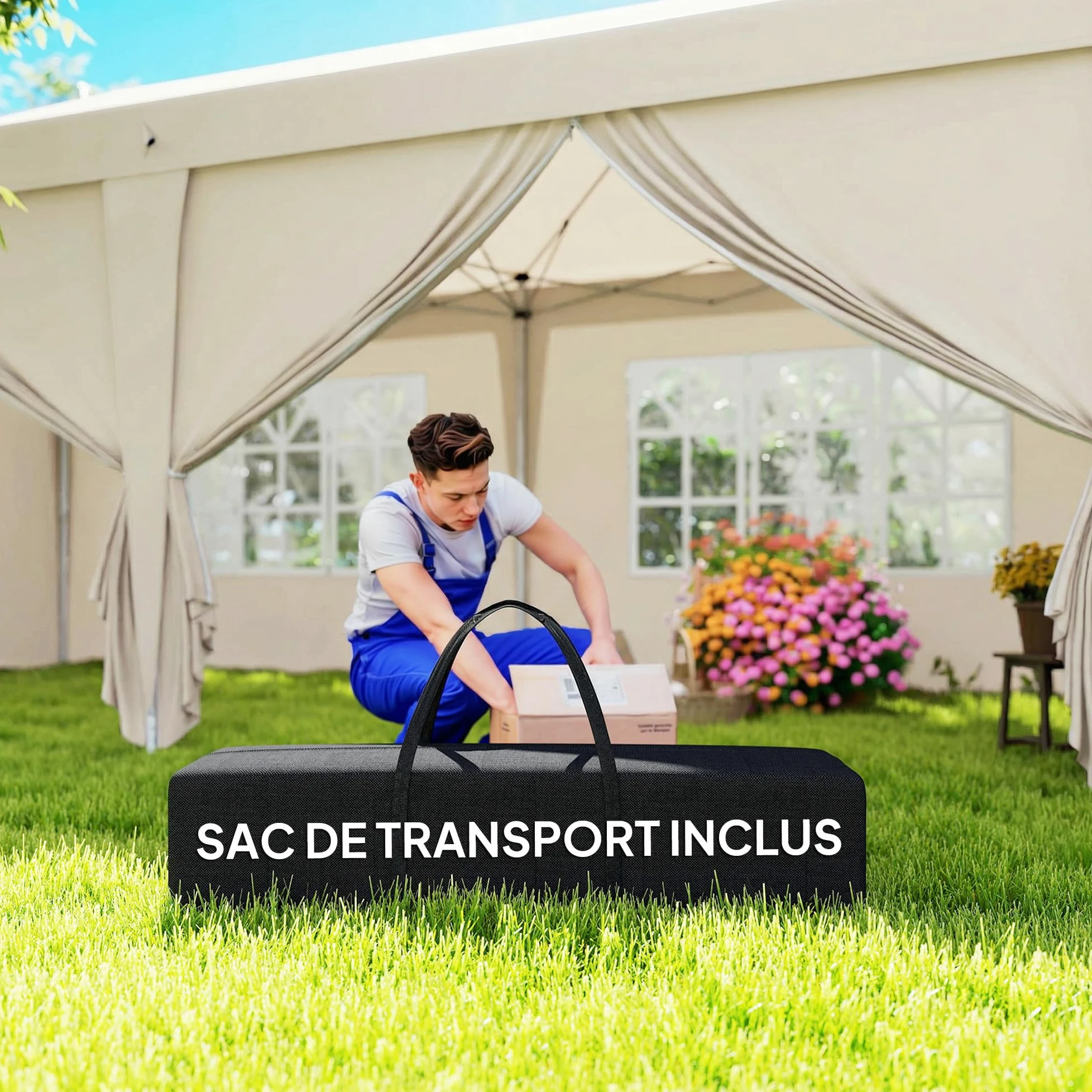 Outsunny Tonnelle de Jardin 3x6m Barnum Pliant avec Côtés Amovibles - Tente de Réception Structure en Acier Renforcée - Abri de Jardin Pop-up pour Mariage, Fête et Marché, Sac de Transport, Beige
