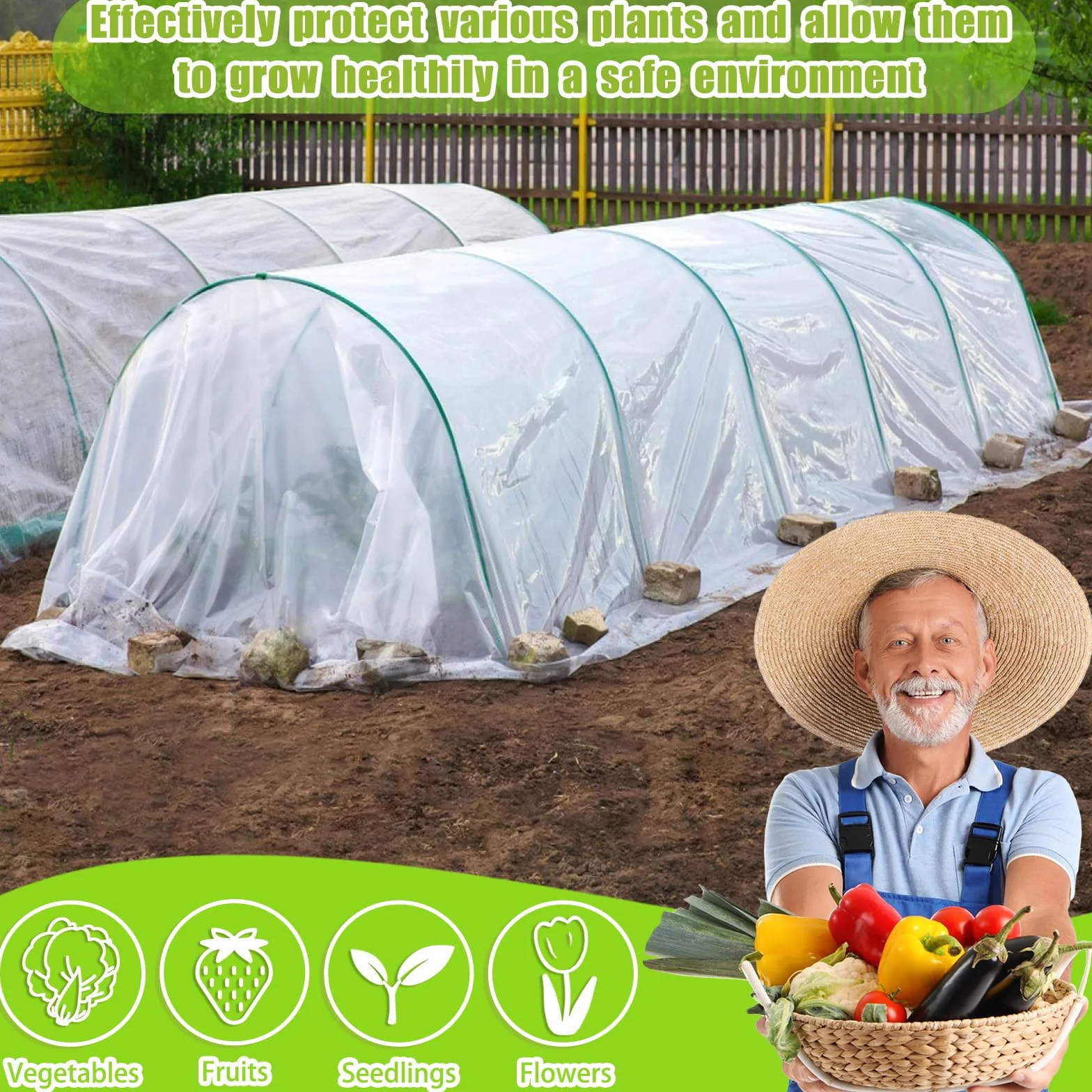 Bache pour Serre,Bache Plastique Transparente, Bache Serre Tunnel 3m x 3m, Film Polyéthylène de Extra-épais Clair Jardin Grandir Couverture De Polytunnel pour Légumes und Tomate