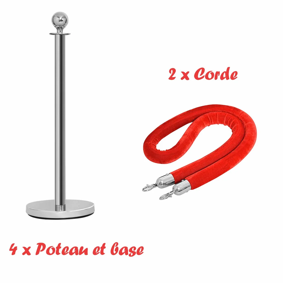GOPLUS Poteaux de Guidage en Acier Inoxydable 32cm, Barrière de Passage avec Corde Rouge
