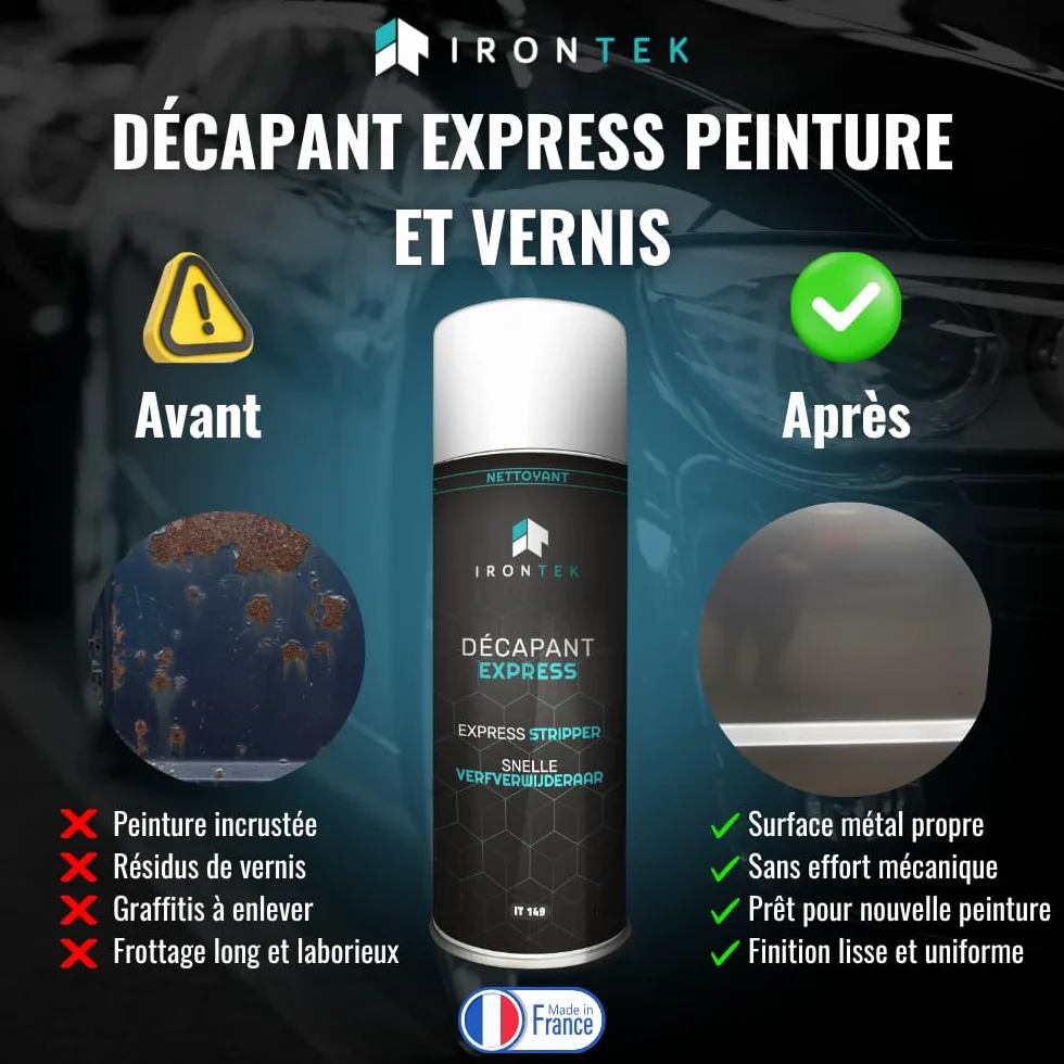 IRONTEK Décapant Peinture Express 500ml IT149 Spray Carrosserie Action Rapide Mousse