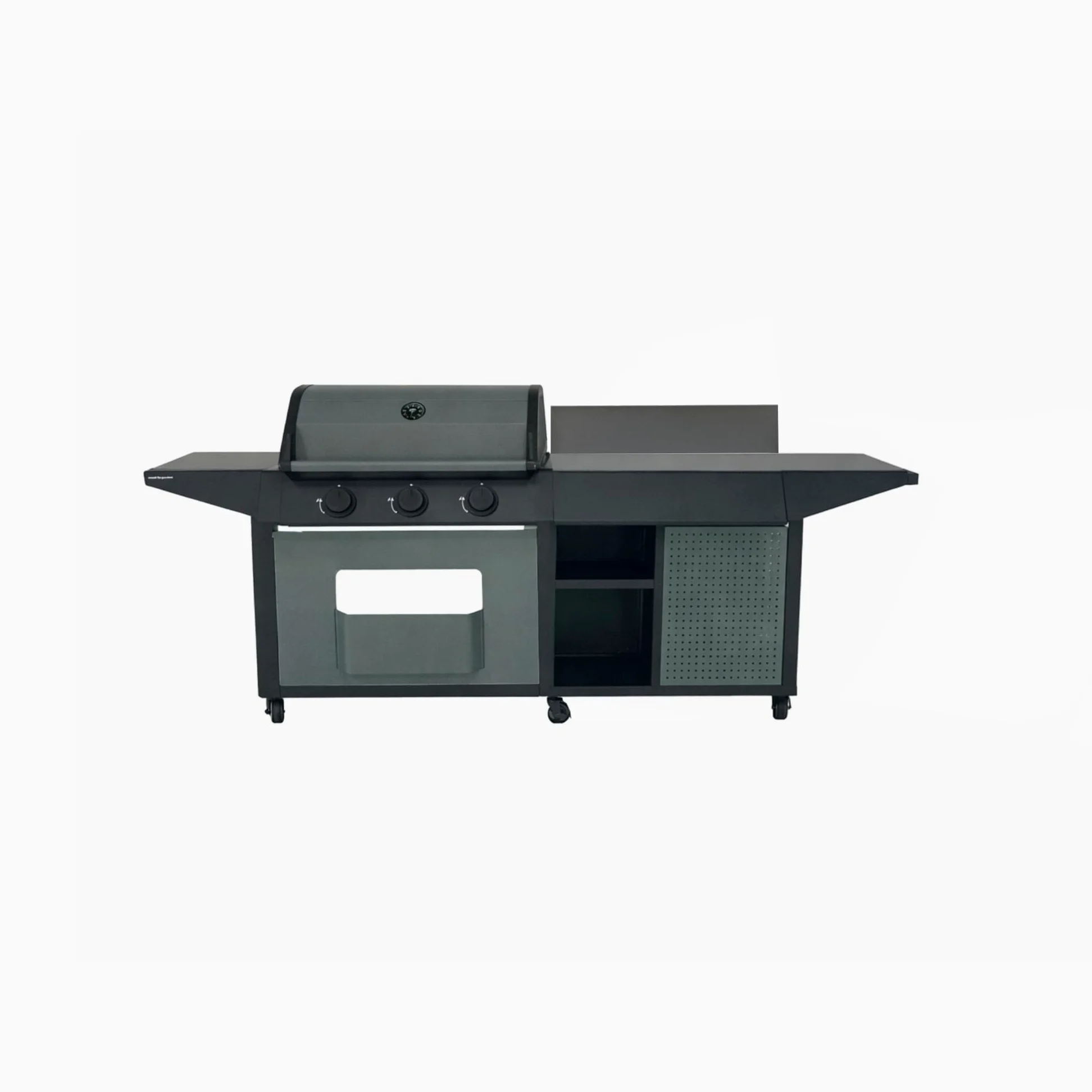 Cook'in Garden - Cuisine Extérieure Gaz BURN, Barbecue avec Desserte intégrée, 3 Brûleurs, Thermomètre Intégré, Rangement Supplémentaire, Structure en Acier, Idéal pour 10 convives