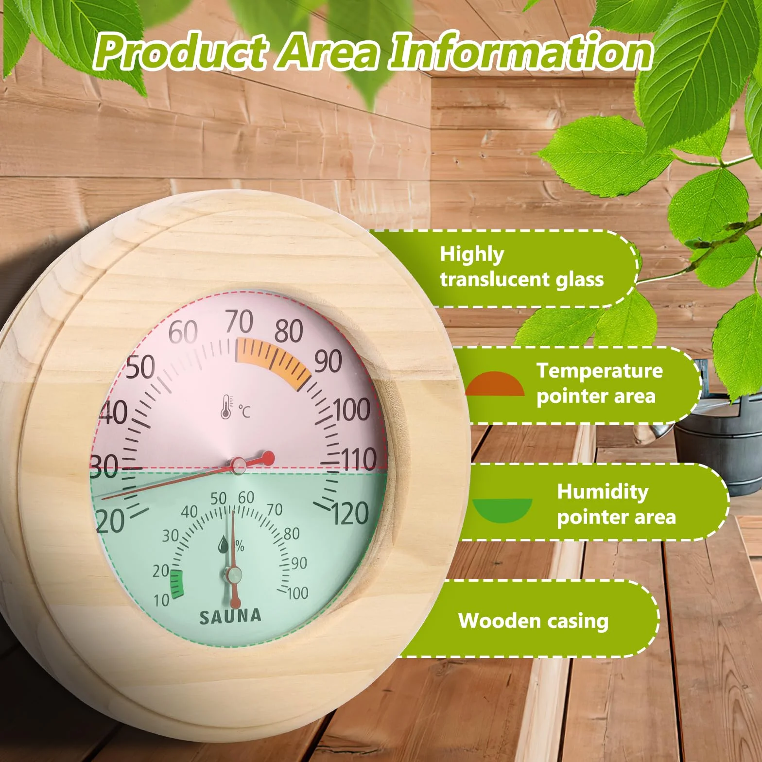 Thermomètre hygromètre 2 en 1 en bois haute précision pour sauna hammam