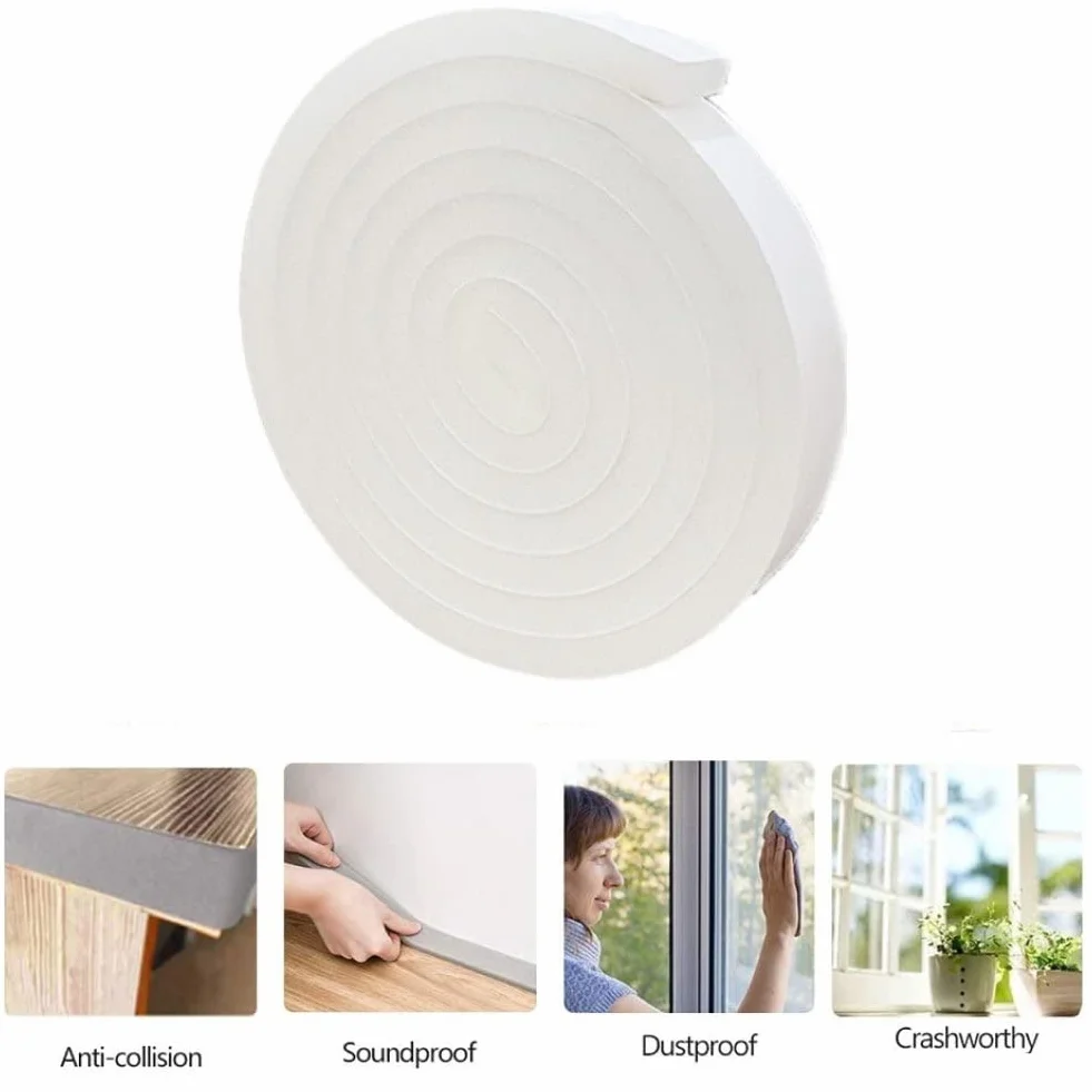Bande Adhésive en Mousse Éponge PU 2m Anti-Collision Insonorisée Coupe-Froid Portes Fenêtres
