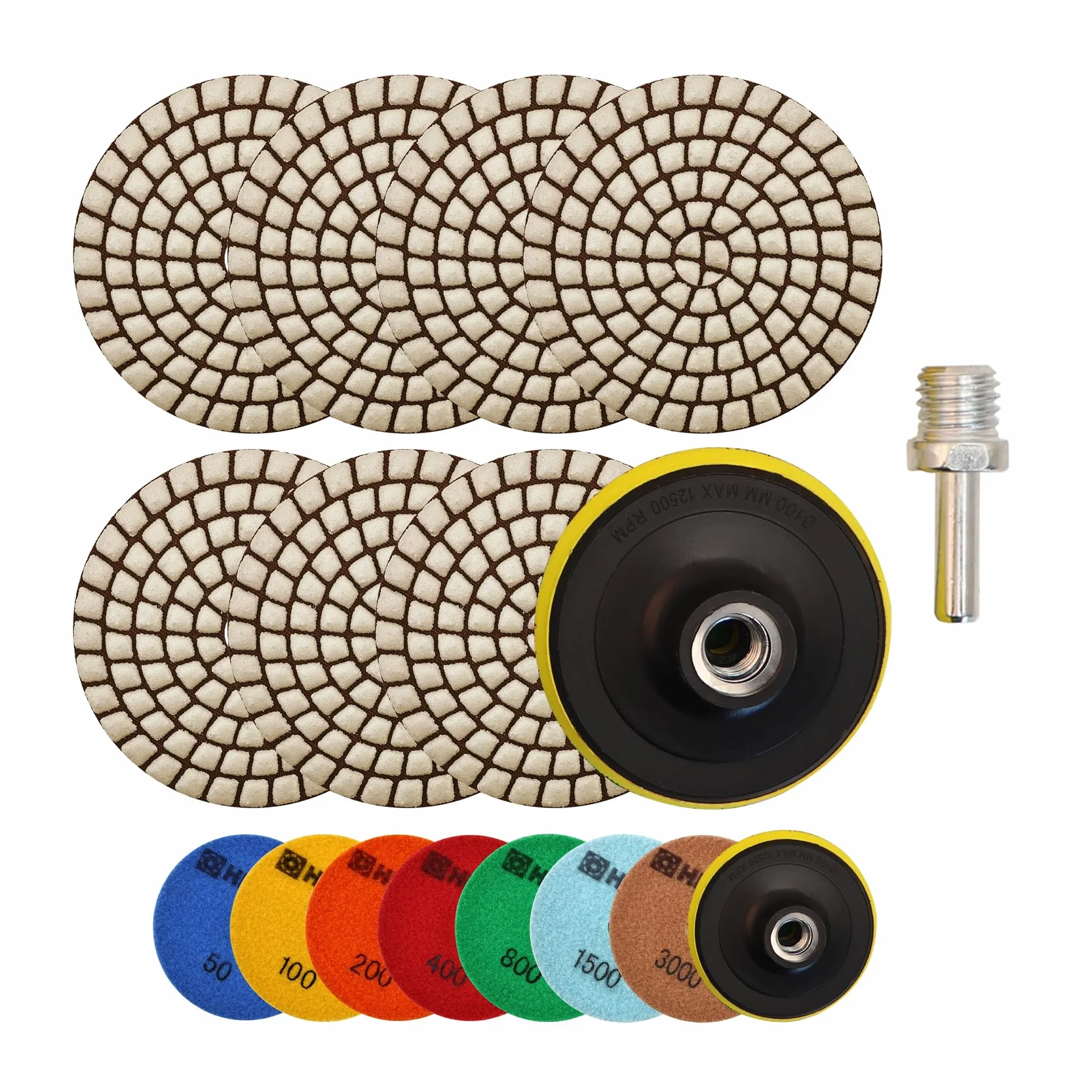 HIGHDRIL Lot de 7 tampons de polissage diamantés secs #50-3000 M14 pour marbre granit