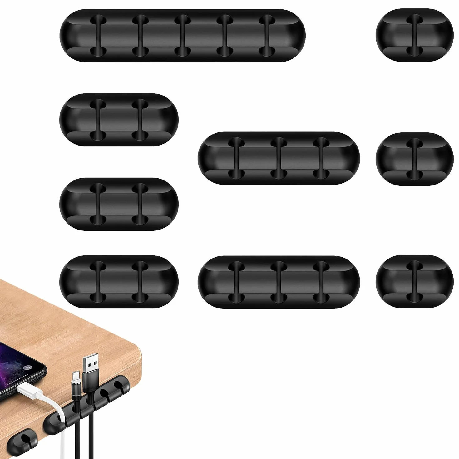 Clips Câble Adhésif en Silicone Différentes Tailles, Attache Cable Adhésif pour Bureau Voiture Maison, Gestion Câbles USB Souris Écouteur