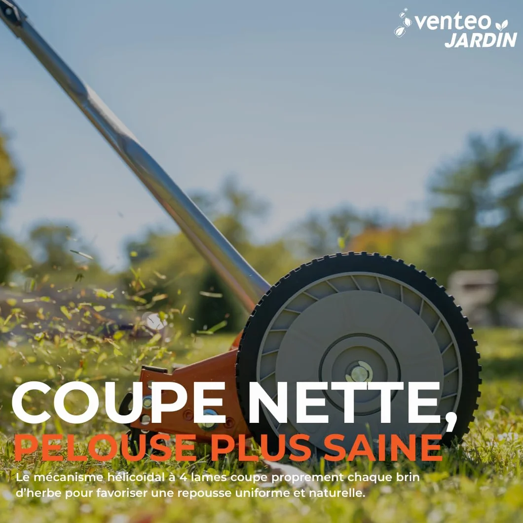 Tondeuse Manuelle Hélicoïdale Gazon 4 Lames 35 cm Hauteur Réglable VENTEO