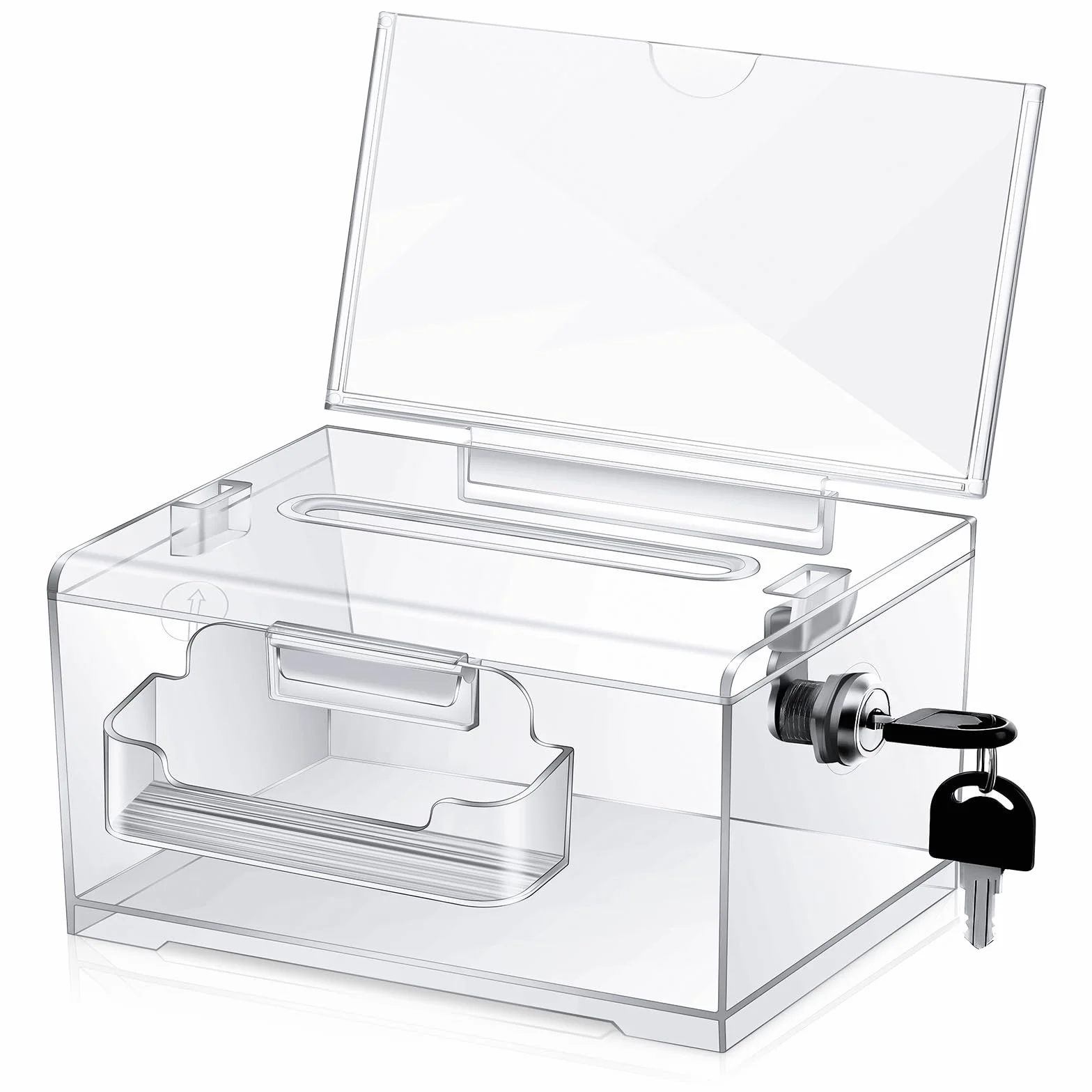 Boîte de Dons en Acrylique avec Serrure et Clé, Urne Transparente Tirelire pour Collecter des Avis et Votes