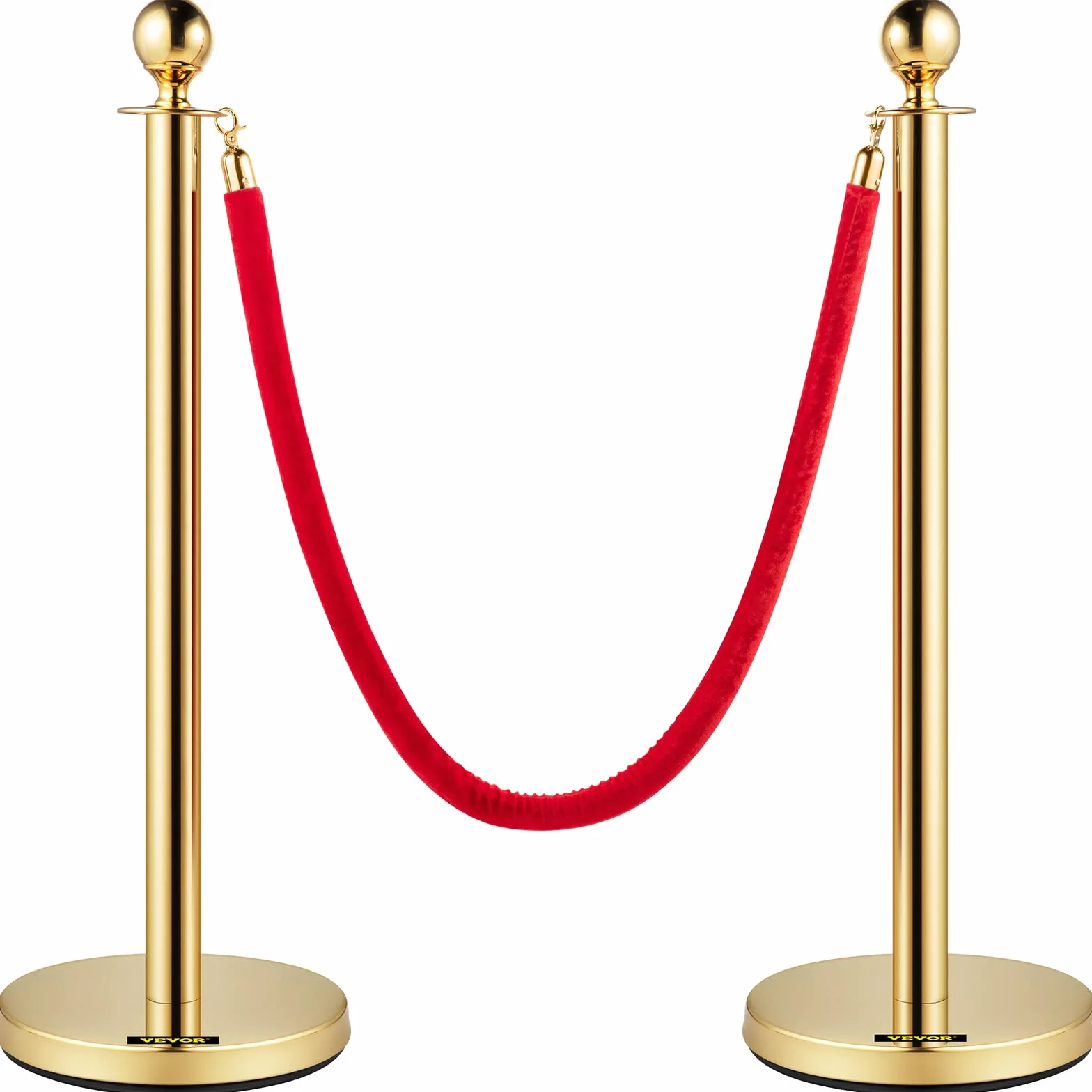 VEVOR Poteau de Guidage Doré 2PCs, Barrière de Balisage avec Corde en Velours Rouge 1,5 m