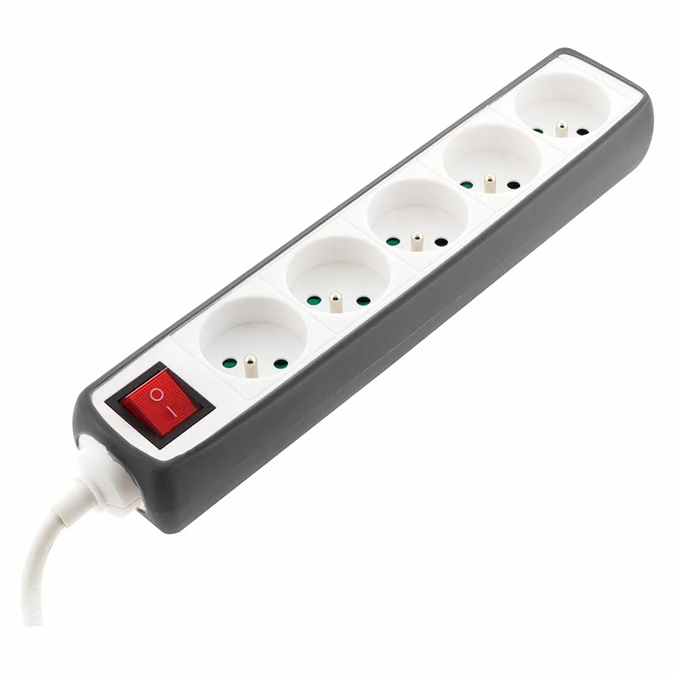 Zenitech Multiprise 5 Prises 16A 2P+T Interrupteur Intégré Housse Silicone Anti-Choc Gris Cordon 1,5 m