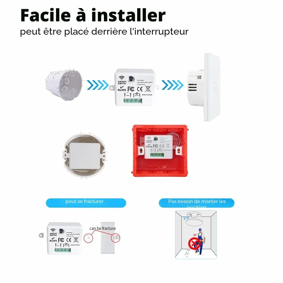 RF433 Interrupteur d'éclairage sans fil 10 A 240 V avec émetteur et récepteur