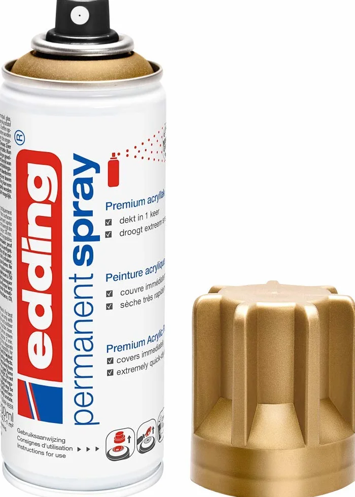 edding 5200 Permanent Spray Rich Gold Matt 200 ml Acrylic Paint for Glass Metal Wood Ceramic Plastic Canvas