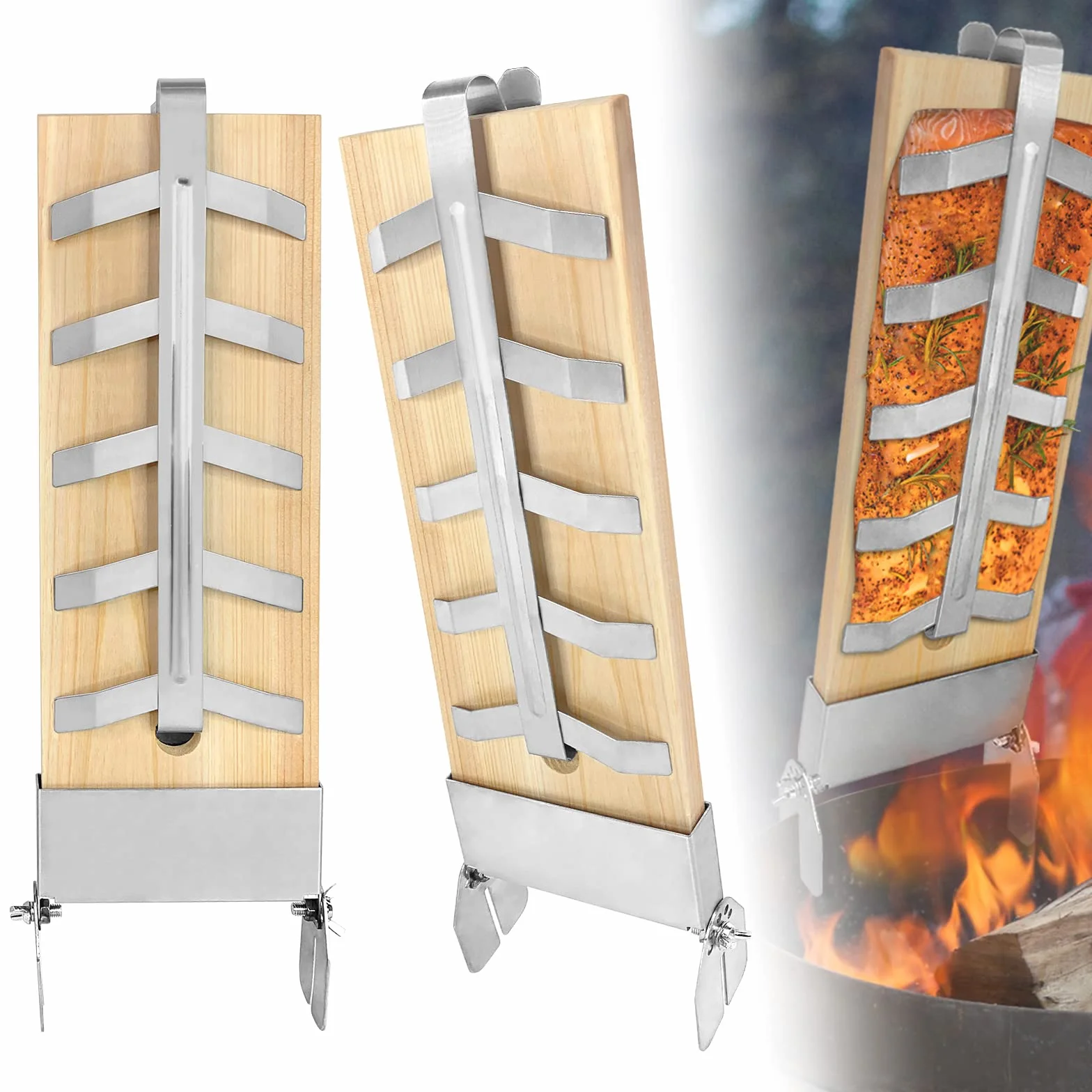 NAIZY 2X Planche à Saumon avec Support en Acier Inoxydable Angle réglable Extra Épaisse Planche cèdre Barbecue pour Les Barbecues et Les Braseros