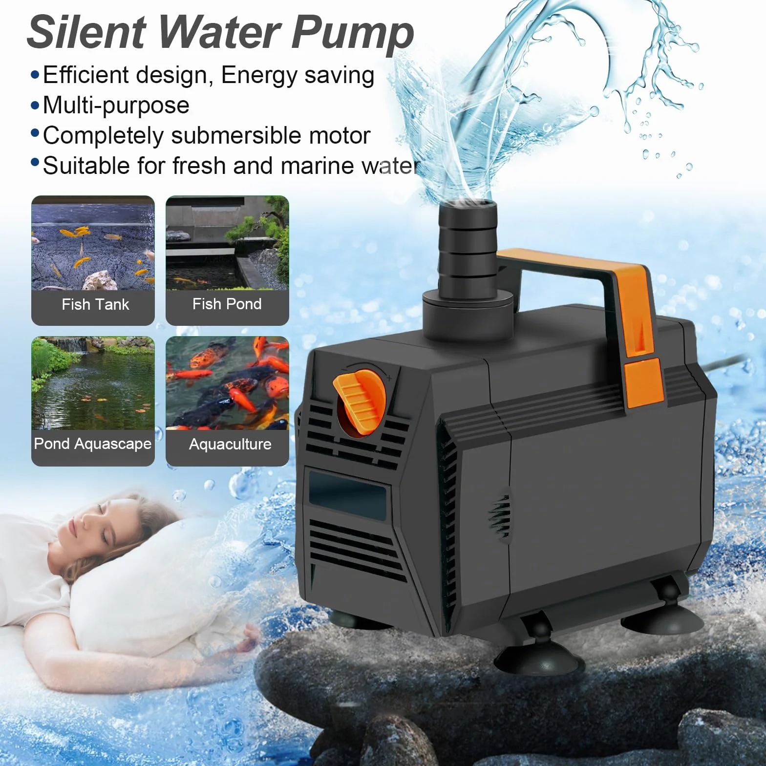 Cascade 30 cm pour Bassin de Jardin, Bac en Acier Inoxydable 304 avec Pompe 45W 3000 L/h et Tuyau 3m