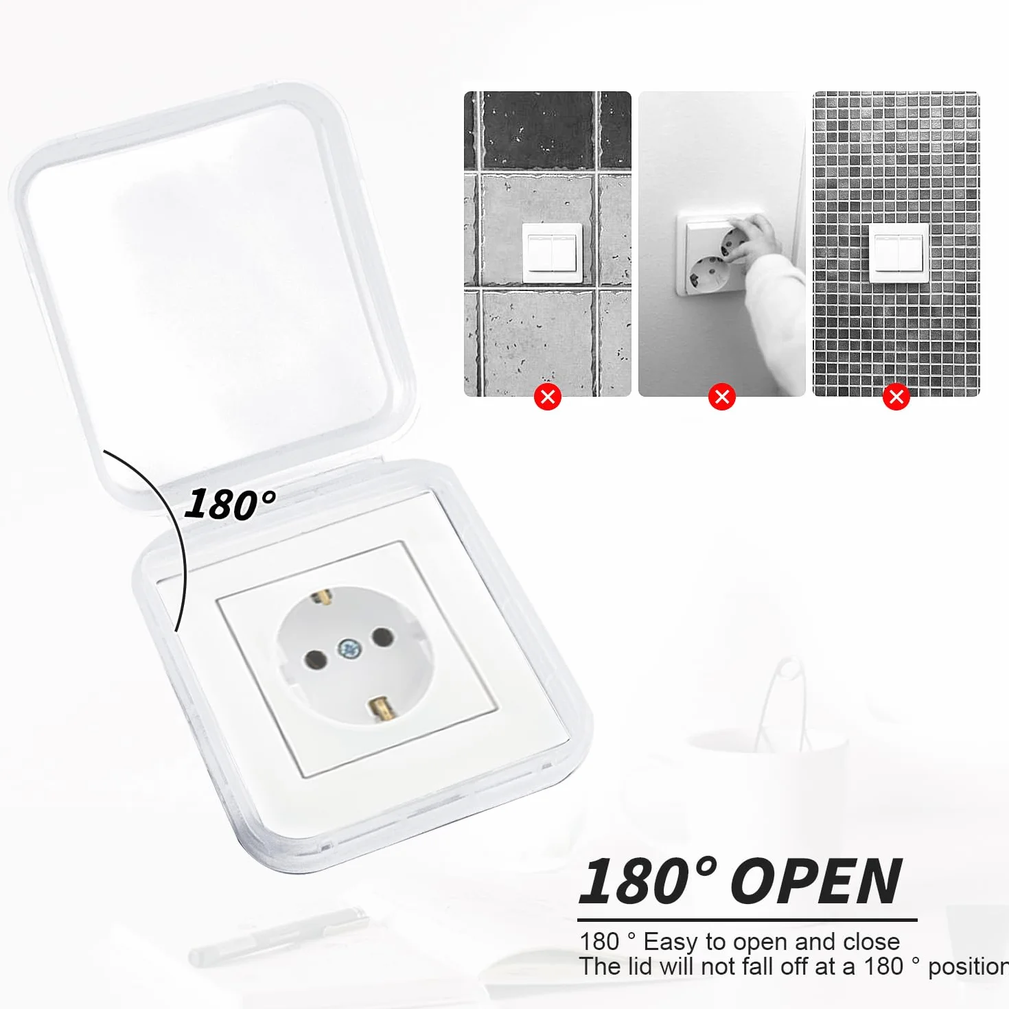 Cache Interrupteur Mural Type 86 Réversible Étanche Ultra-Mince Sans Perçage Transparent 4 Pièces