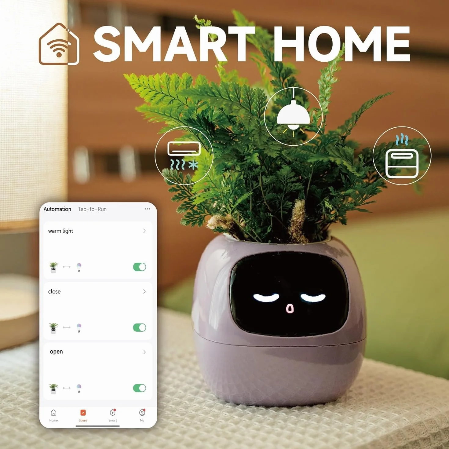 Ivy AI Pot de fleurs intelligent pour décoration de la maison, robot d'entretien des plantes (Vert)