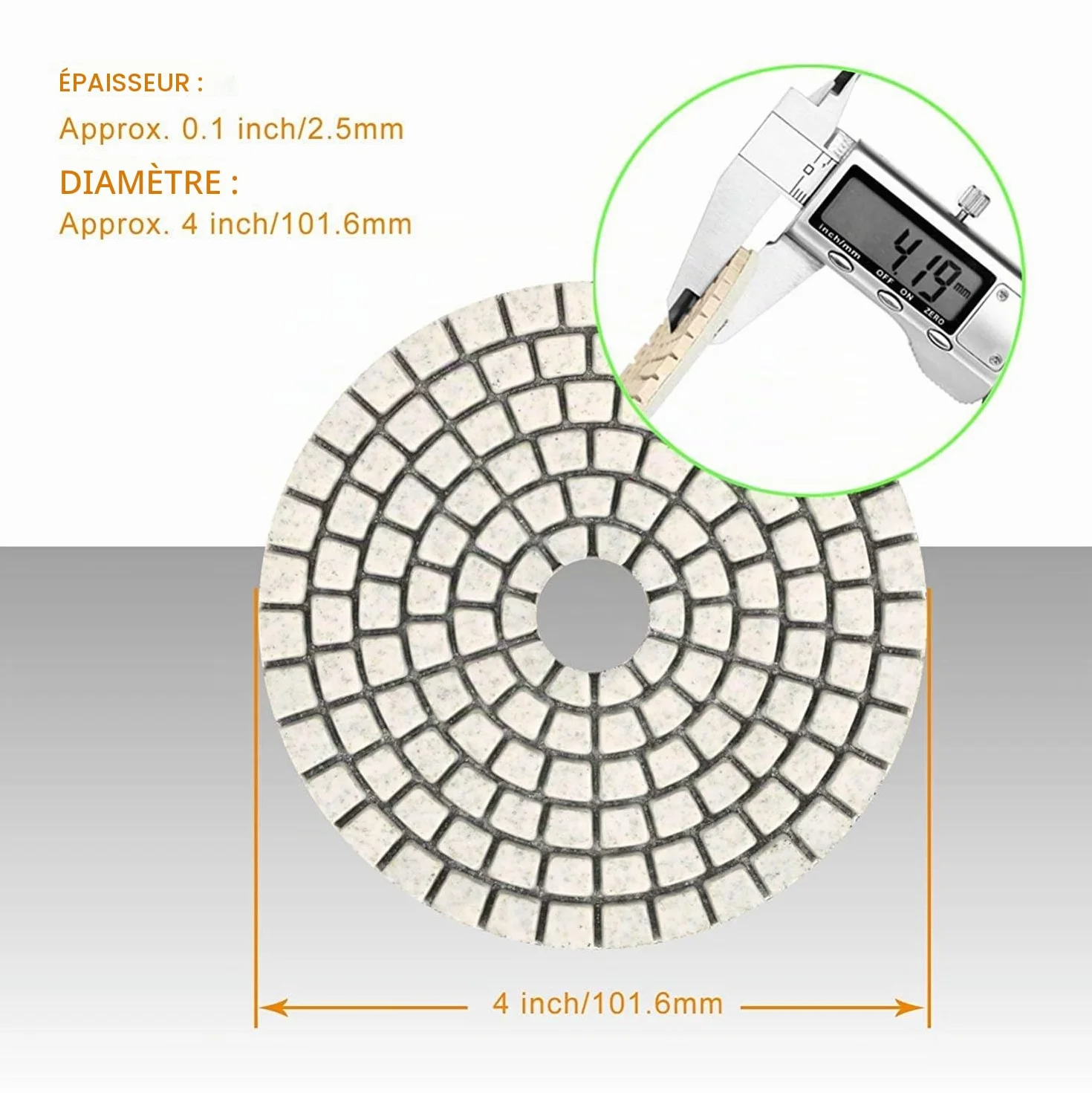SPTA Disque de Polissage Diamant 4 pouces 100mm 15 Pcs Béton Granit Marbre 50#-6000#