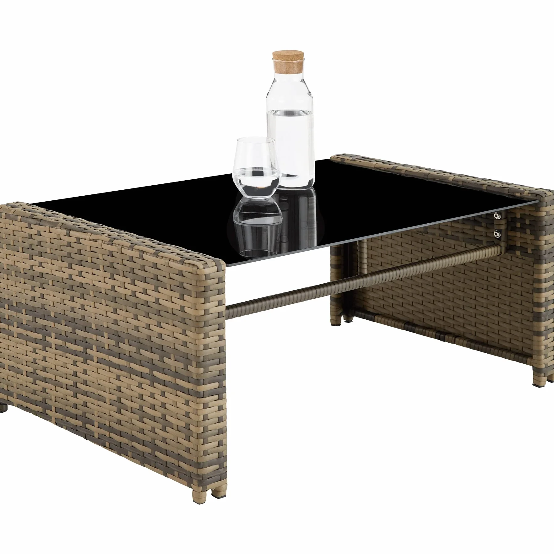 Tectake Salon de Jardin Résine tressée 4 Places Table Canapé 2 Fauteuils Coussins Inclus Marron Naturel Gris foncé
