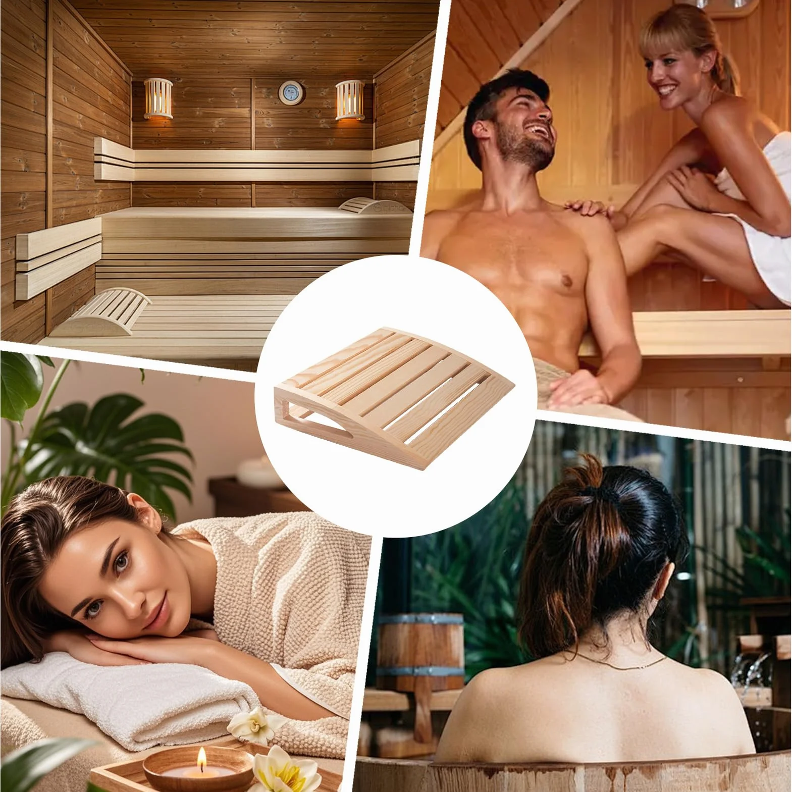 Appui-tête de Sauna en Bois Ergonomique pour Cou, Oreiller de Support Large pour Hommes Femmes Adolescents