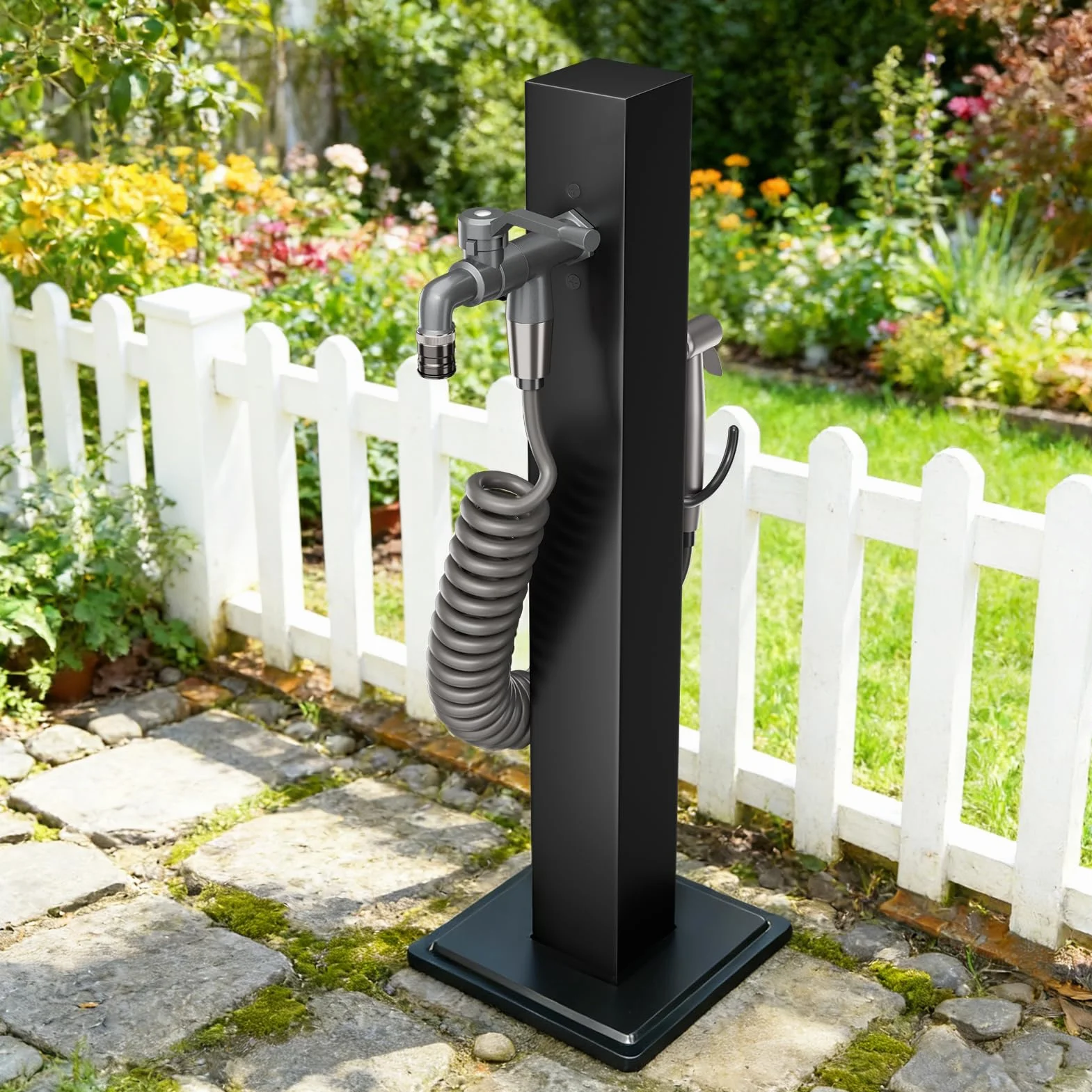 Robinet Extérieur sur Pied Acier Inoxydable 95 cm Borne d'Arrosage Jardin