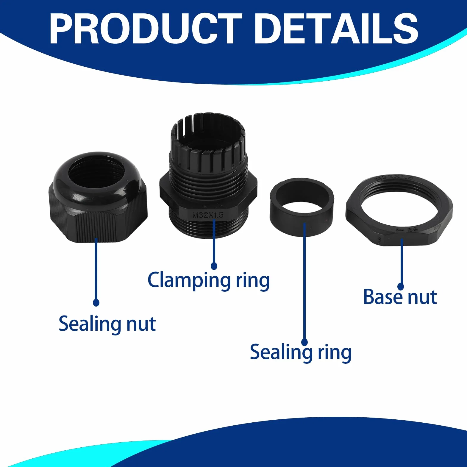 Lot de 6 Presse-étoupes M32 étanche IP68 Connecteurs Glandes pour câble 18-25 mm