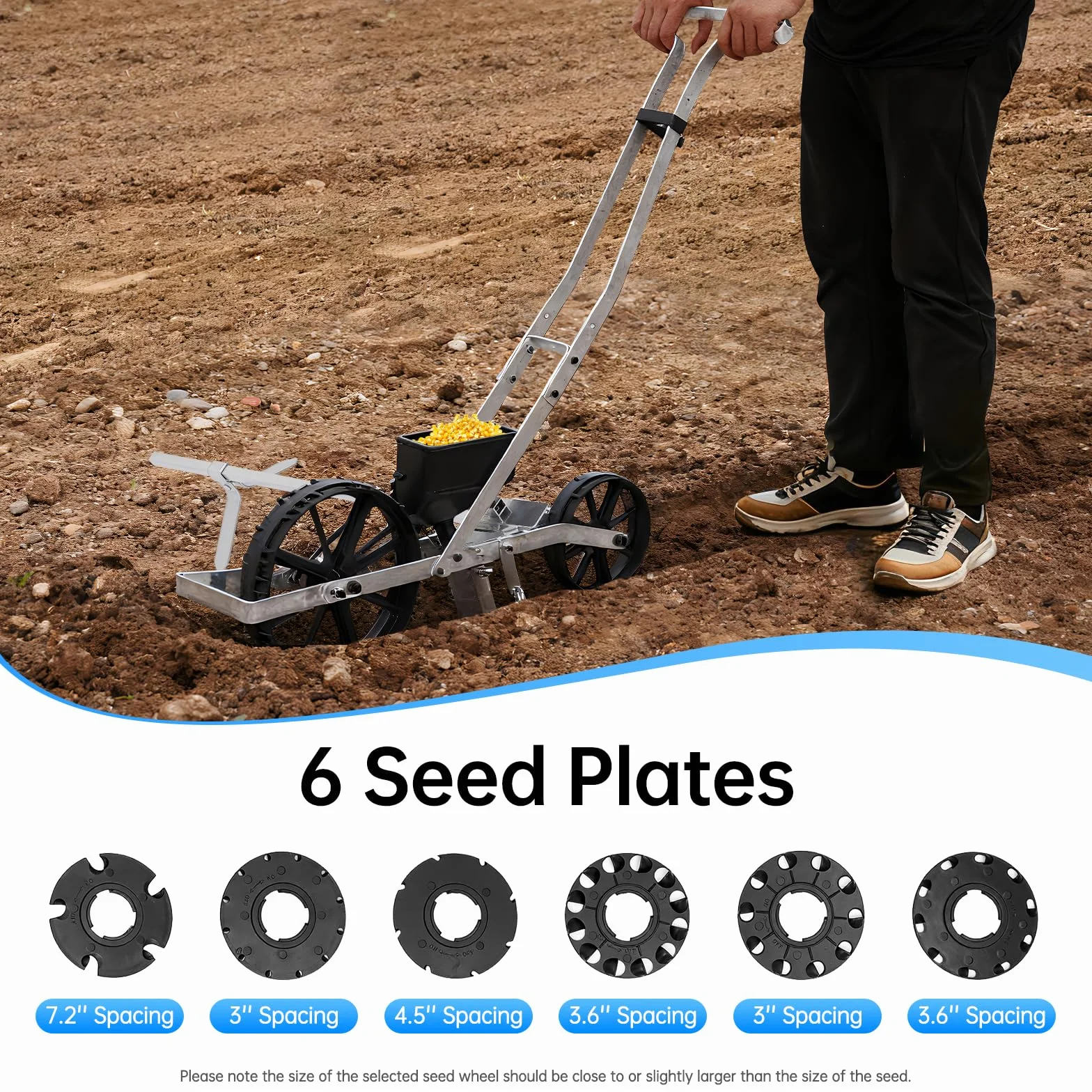 MccoMMon Semoir à main en aluminium pour jardin - Tricot à une rangée - Pour maïs sucré, poireaux et autres graines fines (96 x 31,3 x 95 cm)