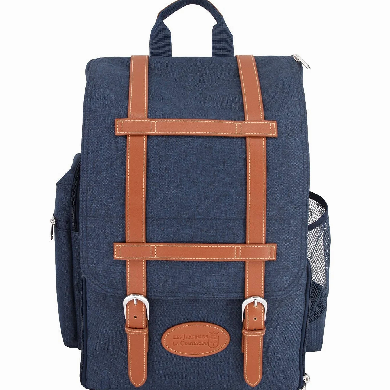 Les Jardins de la Comtesse - Sac à Dos Pique-Nique Escapade - 4 Personnes - Complet avec Compartiment Isotherme - Assiettes Solides et légères - Nombreuses Poches - 29 x 15 x 44 cm (Bleu)