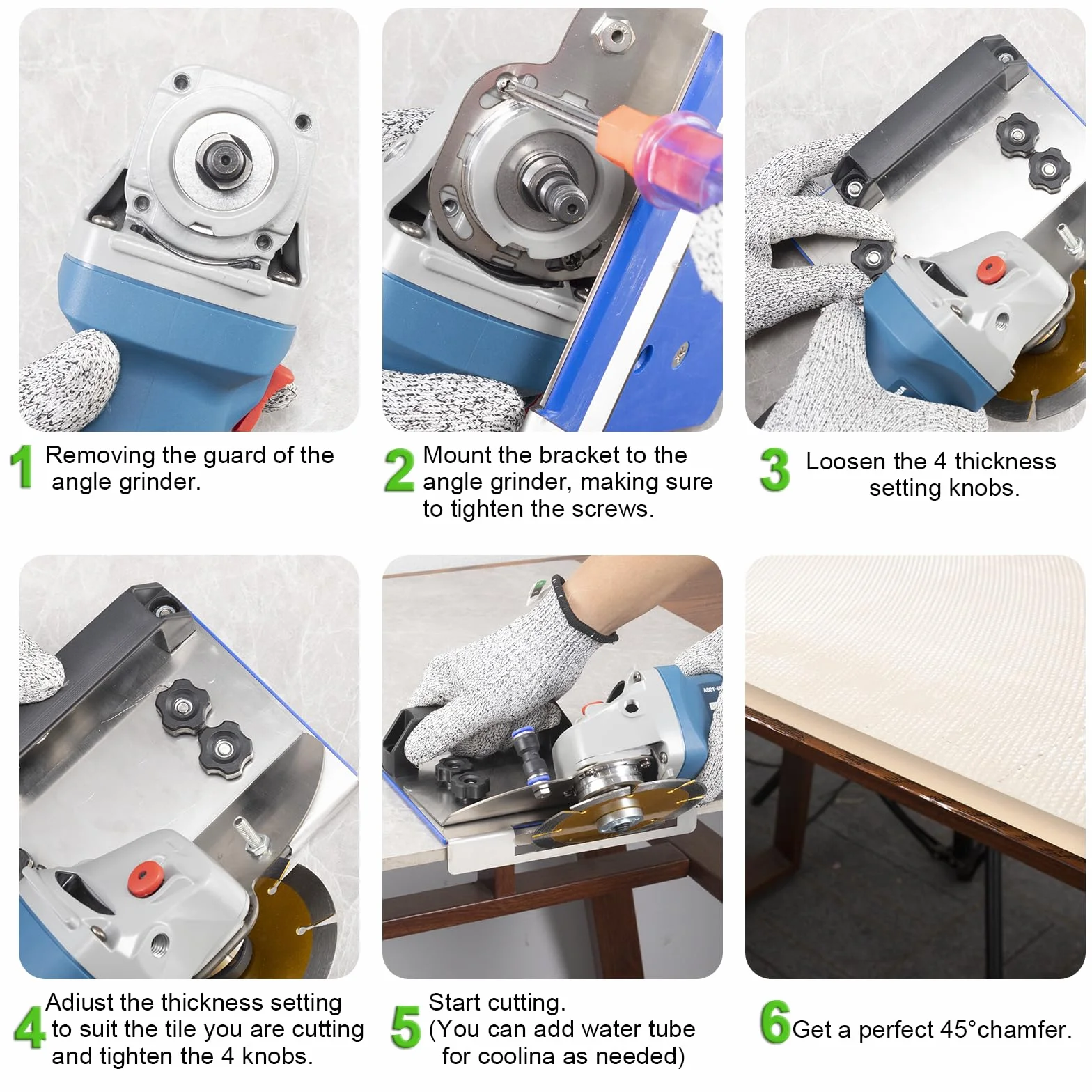 Support pour Meuleuse d'Angle 45° avec Tapis Antidérapant, Réglable pour Meuleuses Type 100, Outil pour Chanfreinage de Carrelage, Céramique et Pierre
