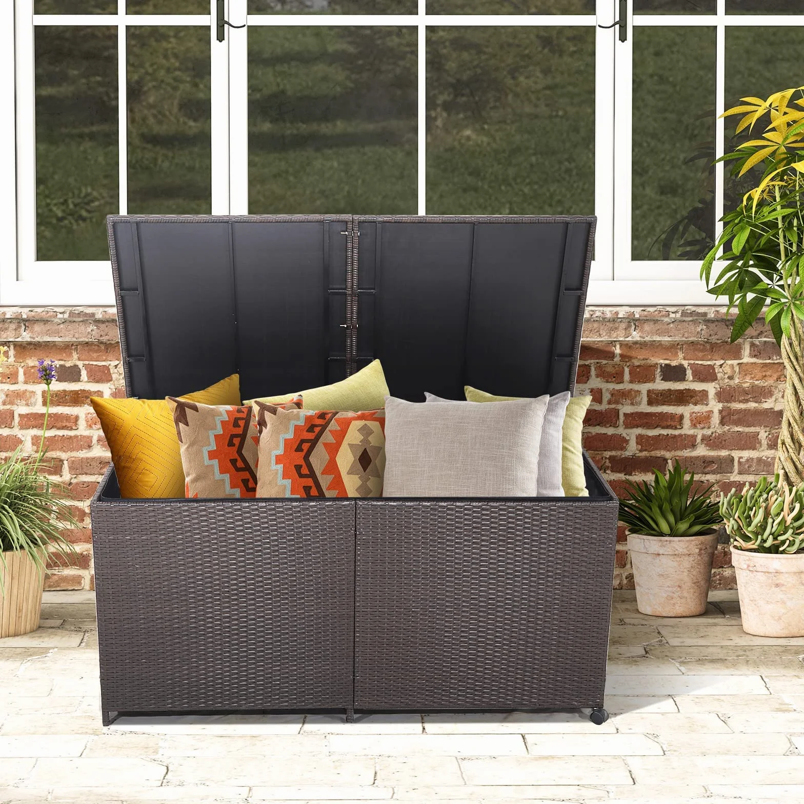 GIANTEX Coffre de Rangement en Rotin 662 L, Résistant aux Intempéries, 150 x 77 x 73 cm