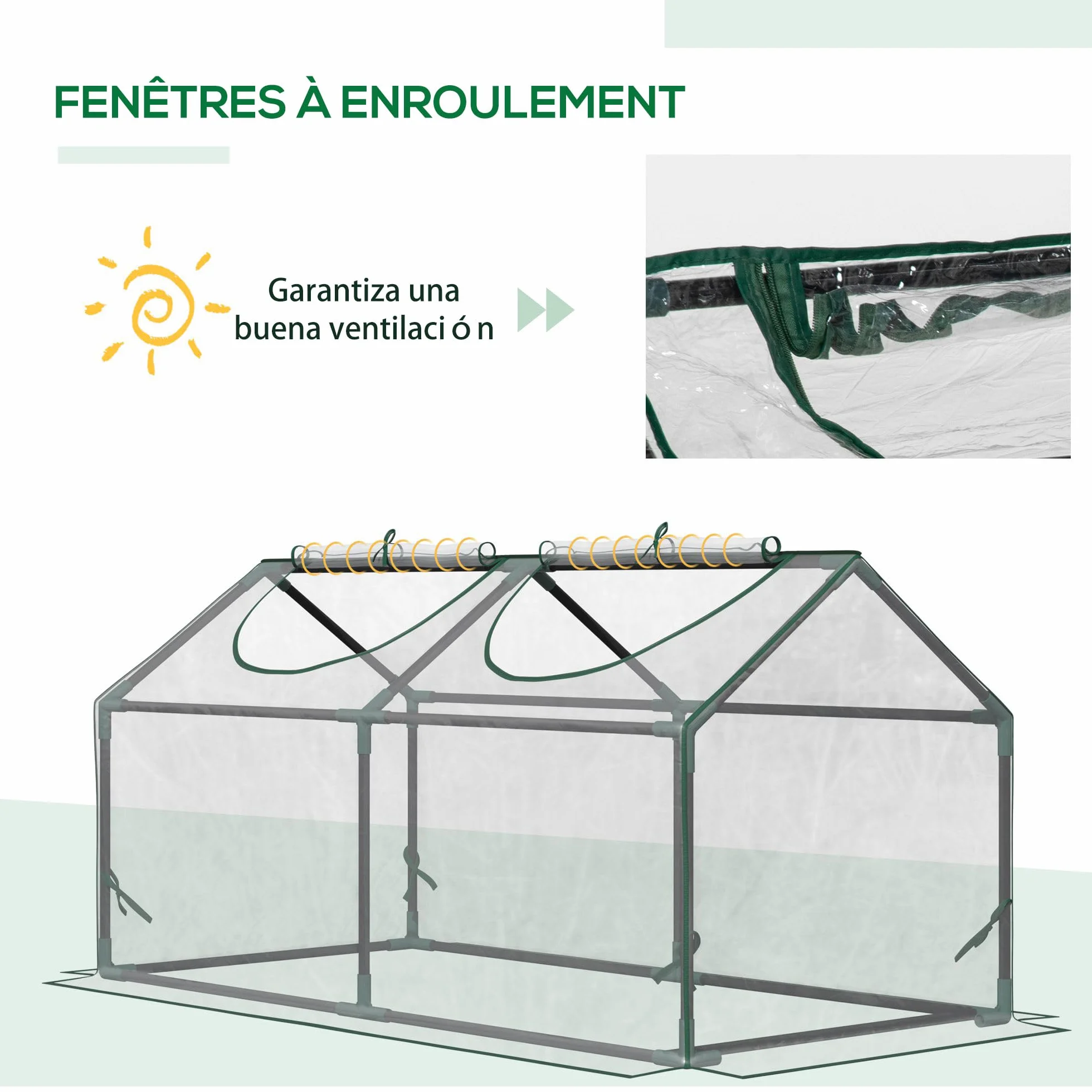 Outsunny Serre de Jardin, Mini Serre, 2 fenêtres zippées et enroulables, Couverture en Plastique, Cadre en Acier, 120 x 60 x 60 cm, Transparent