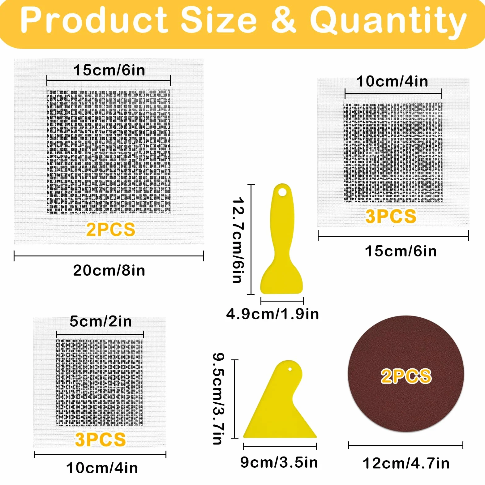 Patch de Réparation de Mur en Aluminium 8 Pièces 2/4/6 Pouces Maille de Fibre Auto-Adhésifs