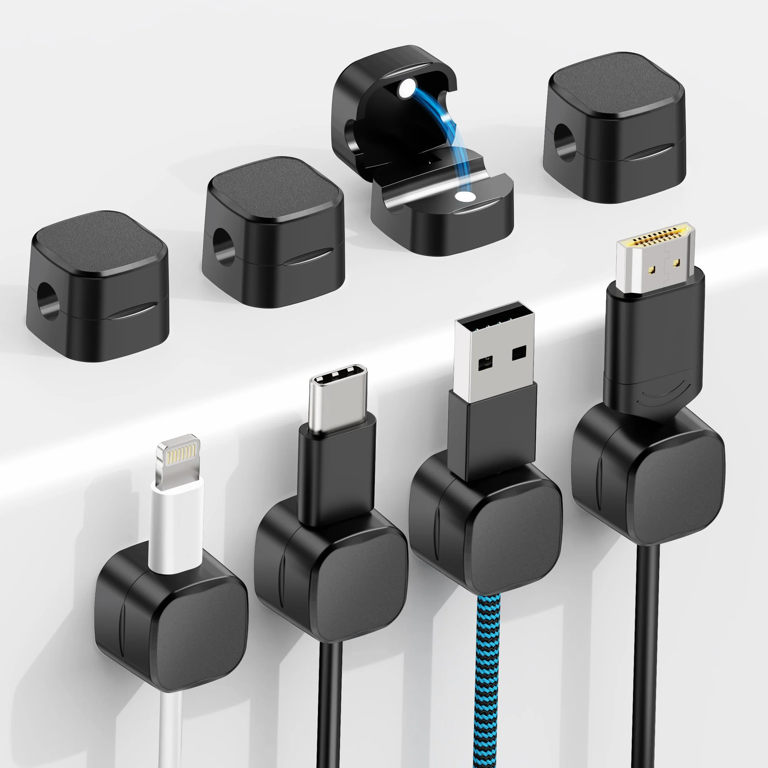 Euqvunn Support Cable Magnetic Cable Clips, Câble Lisse Réglable, Auto-Adhésif Accroche Cables, Organisateur de Cable Noir