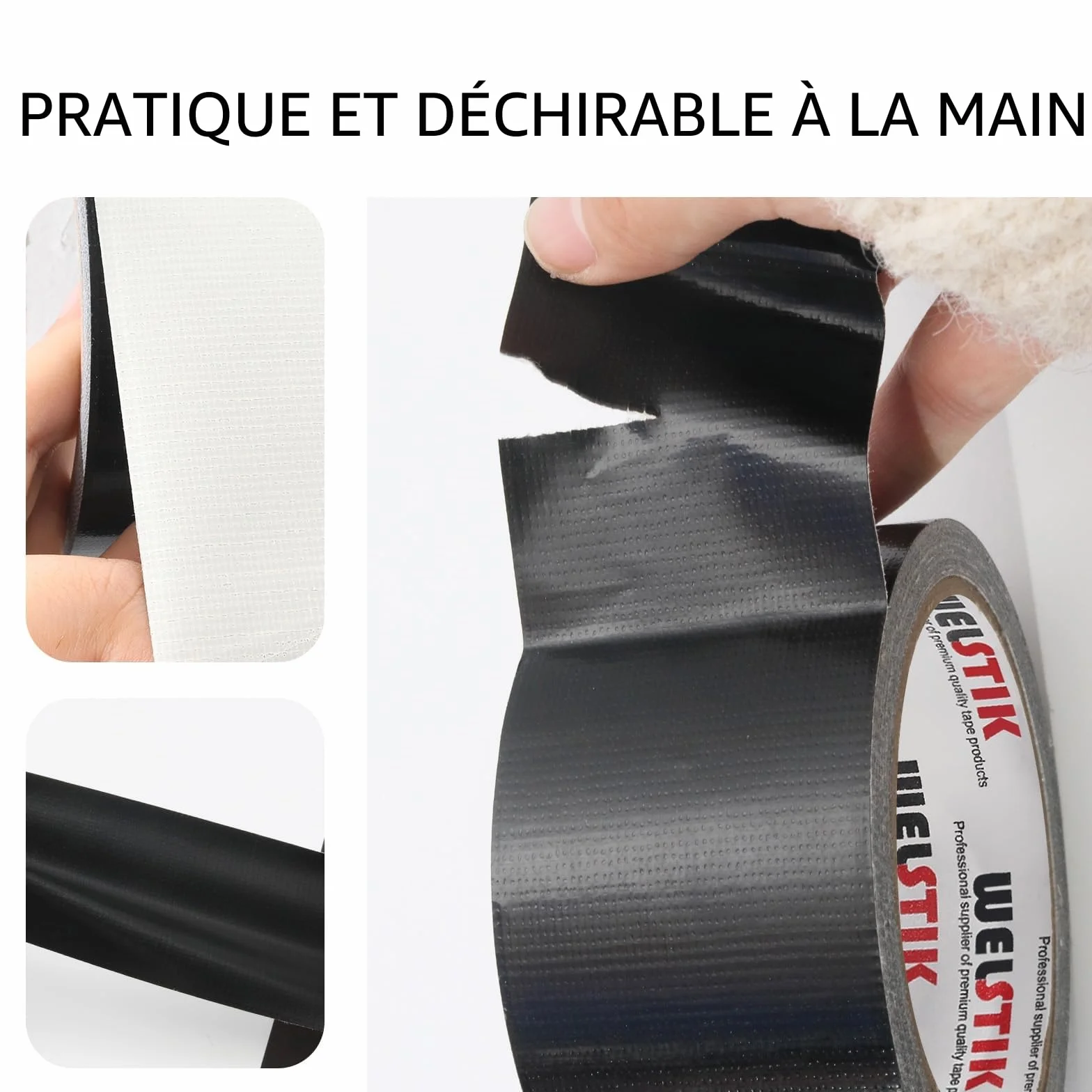 WELSTIK Ruban adhésif imperméable 48 mm x 27 m noir 3 pièces