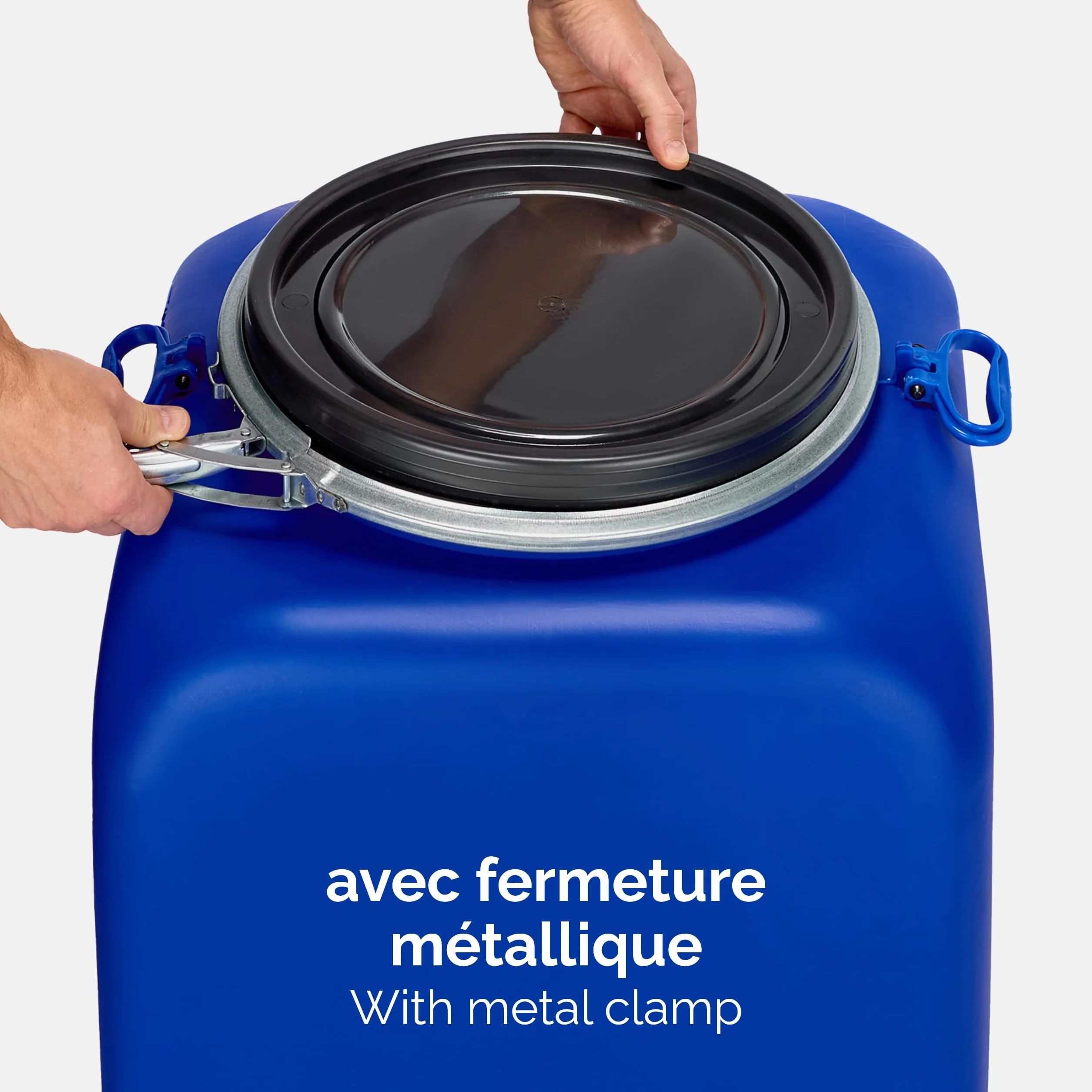 Garronda Récupérateur d'eau de Pluie Carré 100 litres sans BPA avec Robinet et Couvercle Bleu