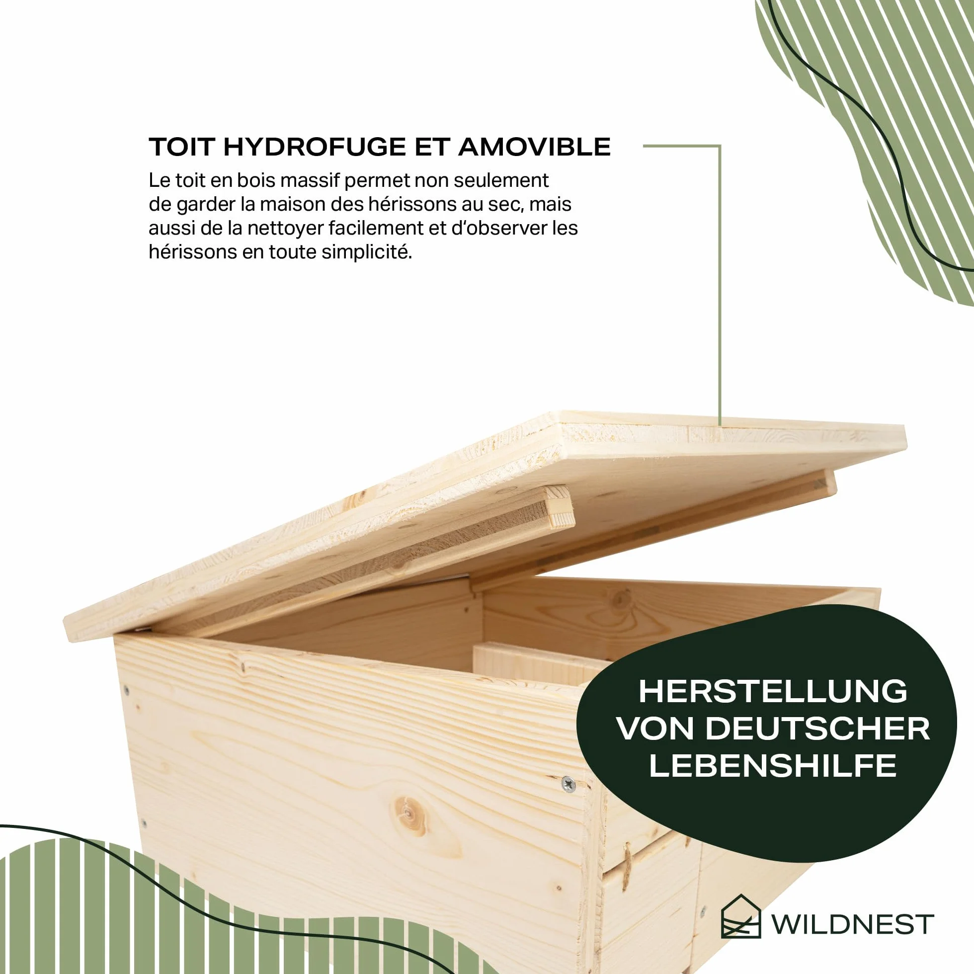 Maison pour hérisson XXL 58 x 42 x 32 cm en bois résistante aux intempéries