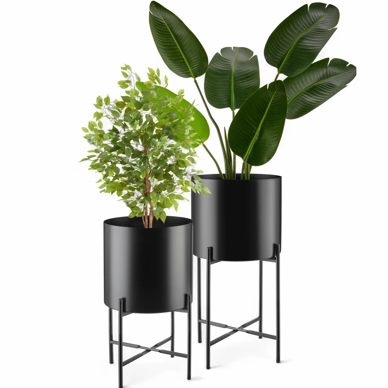 tectake Lot de 2 Support Plantes Intérieur Extérieur Diamètre 25 cm Hauteur 56 cm Acier