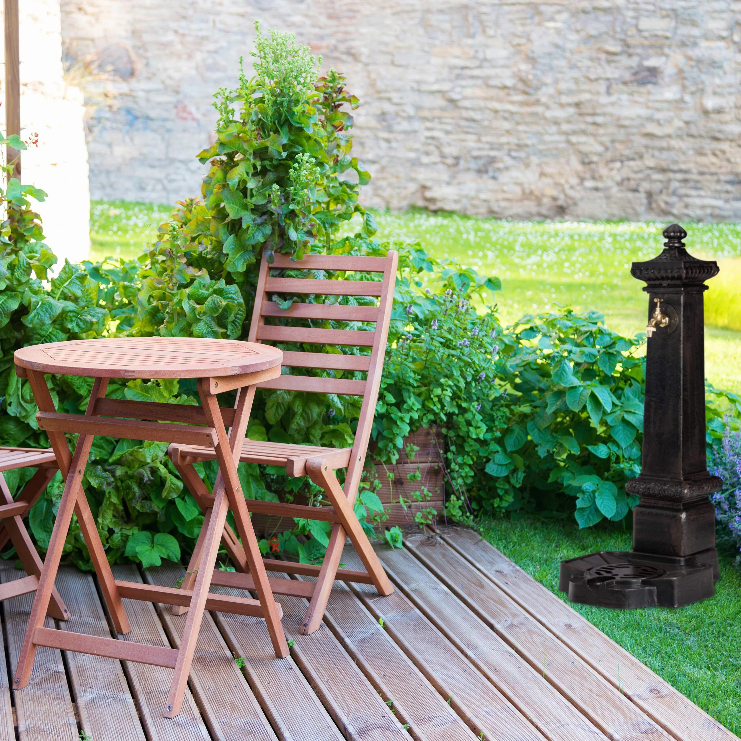 relaxdays Fontaines sur Pied Angulaire XXL Style Antique, avec Robinet de Colonne et Bassin Vert foncé 100 x 38 x 47 cm, Brun
