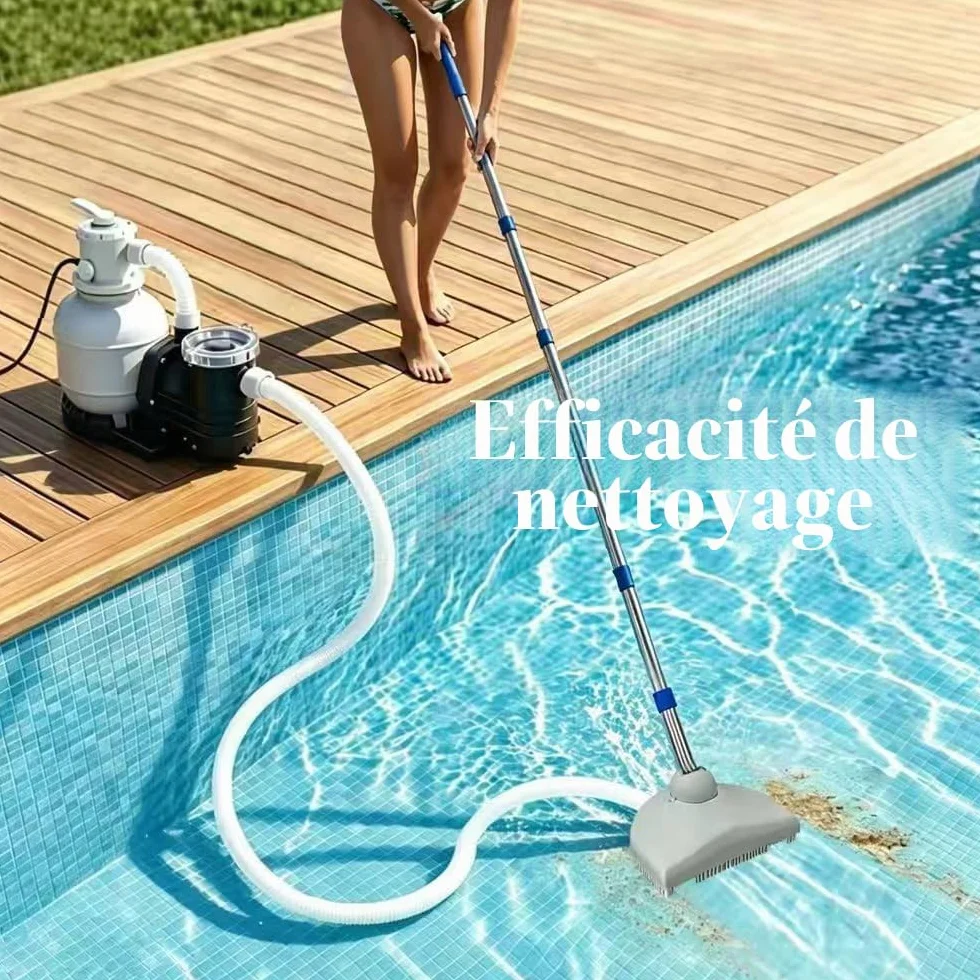 Nettoyeur de Sol de Piscine avec Tuyau Rétractable 350 cm, Aspirateur de Sol avec Tige Télescopique de 230 cm, pour Piscine, Etang, Jacuzzi, Salle de Bain et Spa