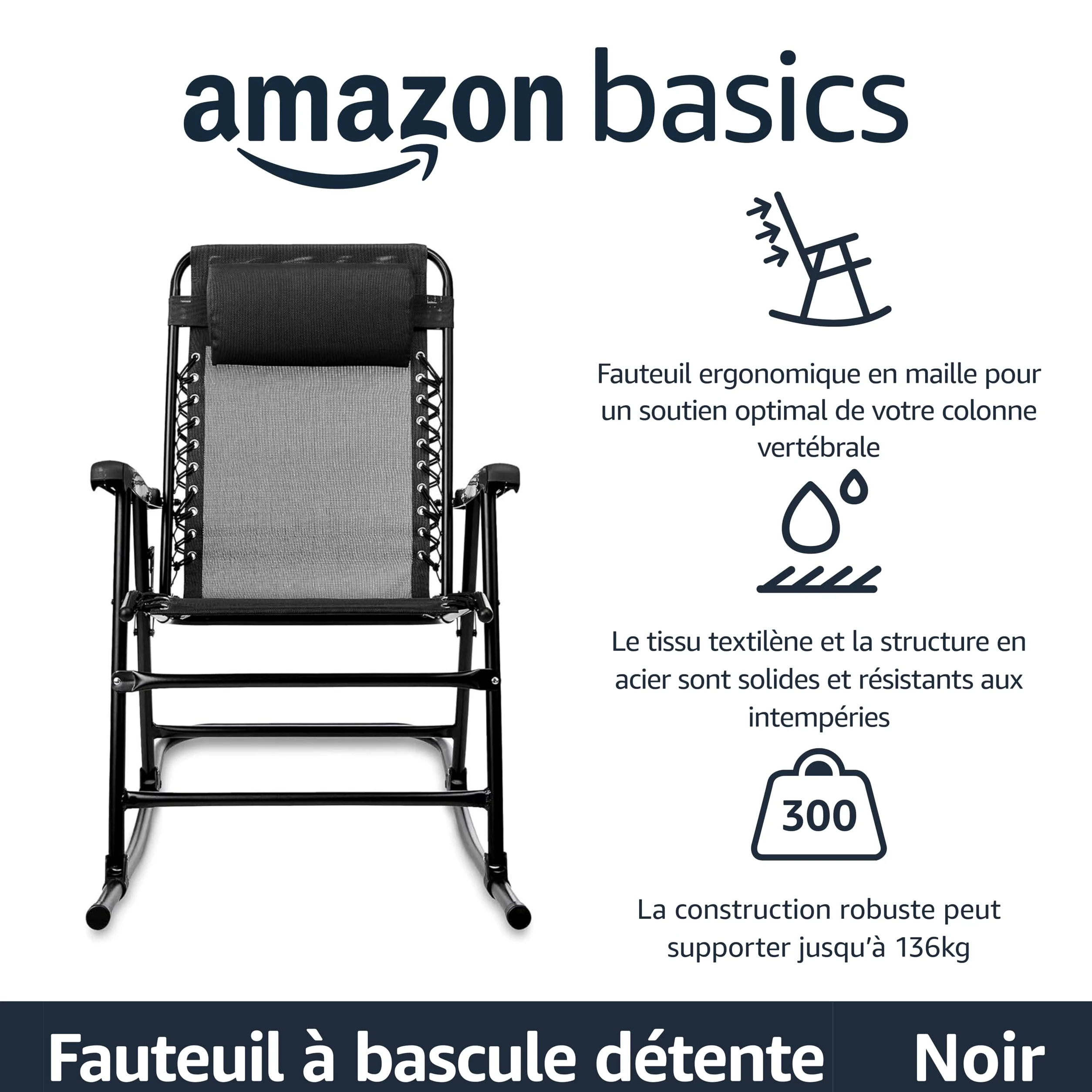 Amazon Basics Fauteuil à bascule pliant - Noir