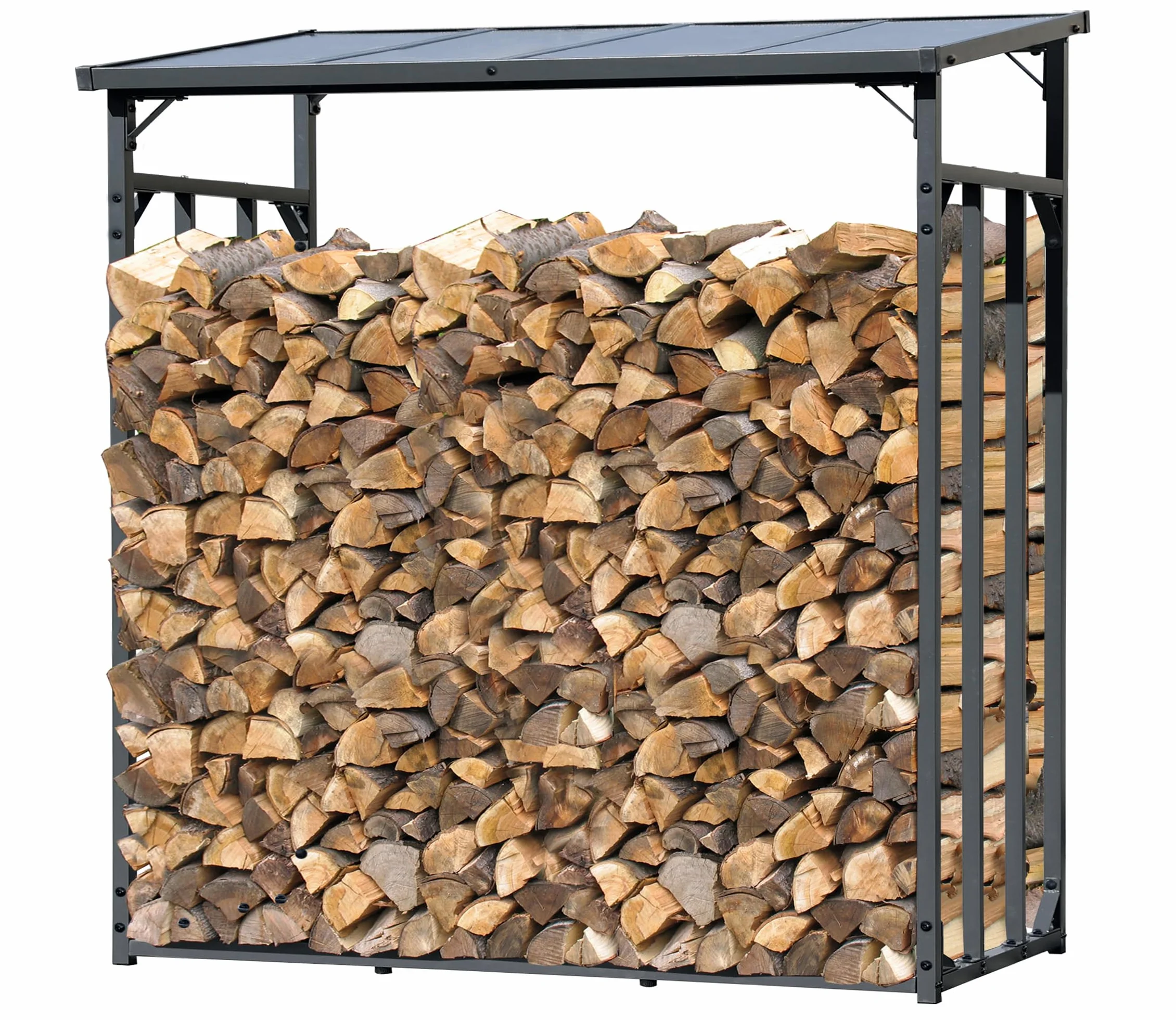 QUICK STAR Étagère à bûches en métal Anthracite XXL 185 x 70 x 185 cm 2,3 m³ Rangement pour bois de cheminée Aide à l'empilage extérieur