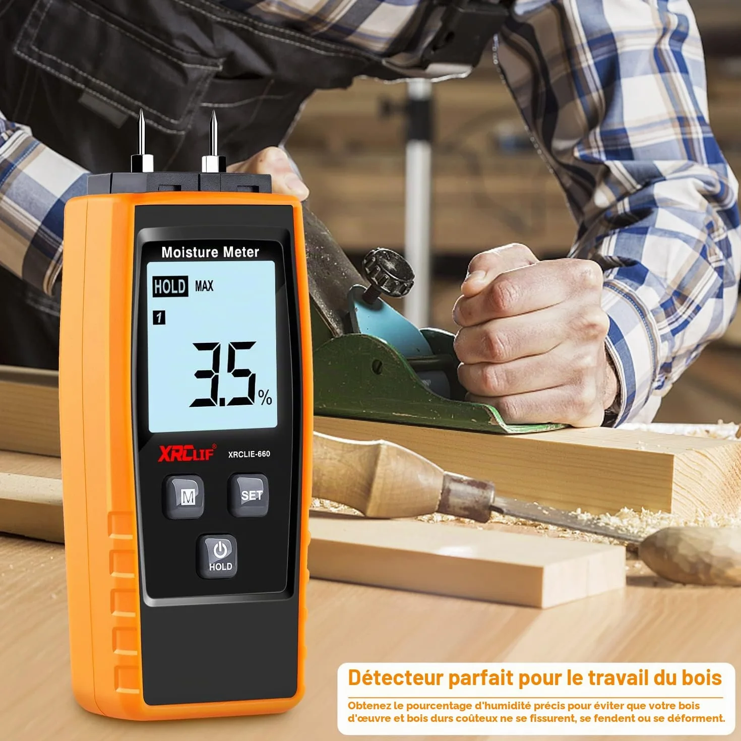 XRCLIF Testeur Humidité Mur & Bois, Compteur de fuites, Détecteur Teneur en eau avec Rétroéclairage LCD