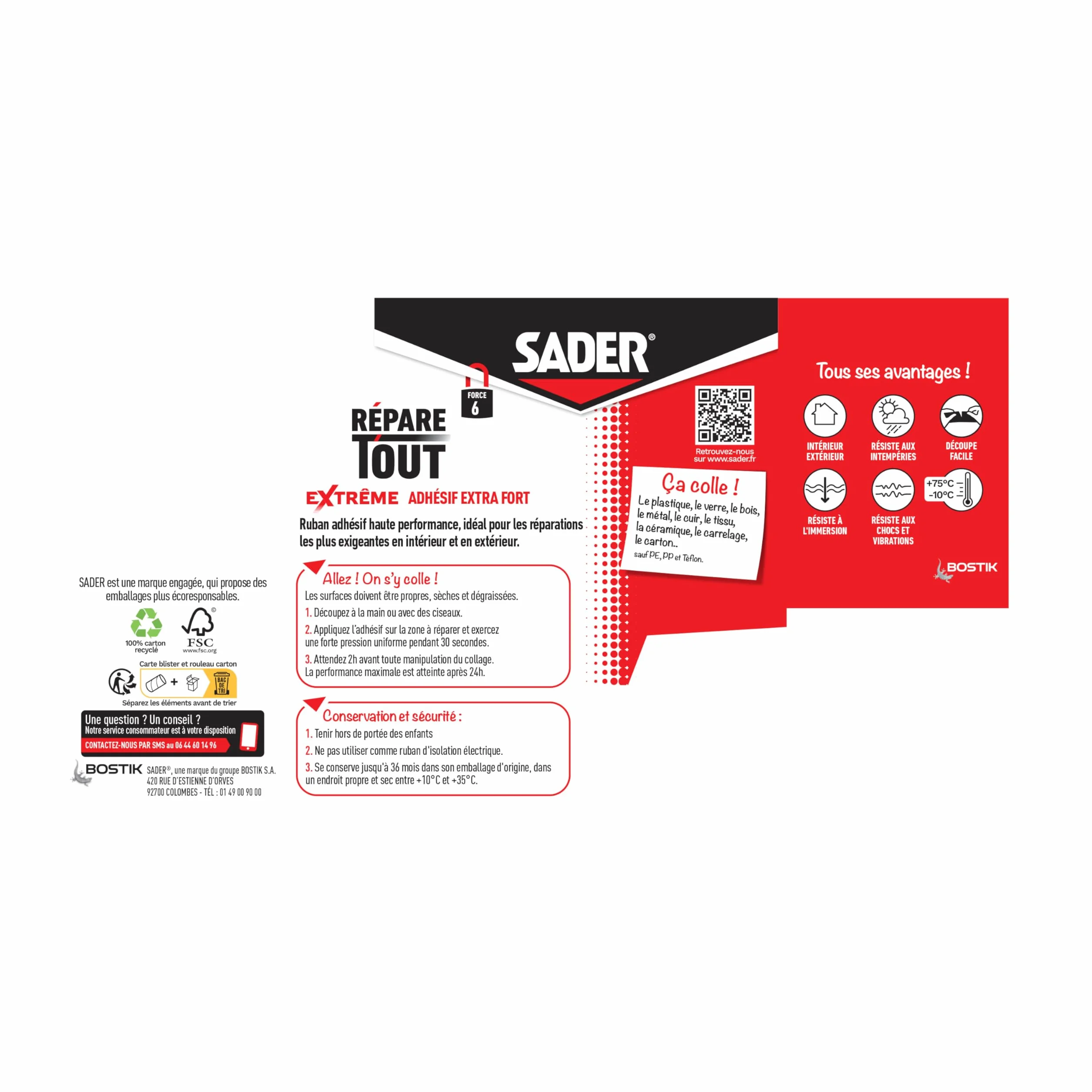 SADER Repare Tout Extrême Noir Adhésif Extra Fort 20m x 50mm