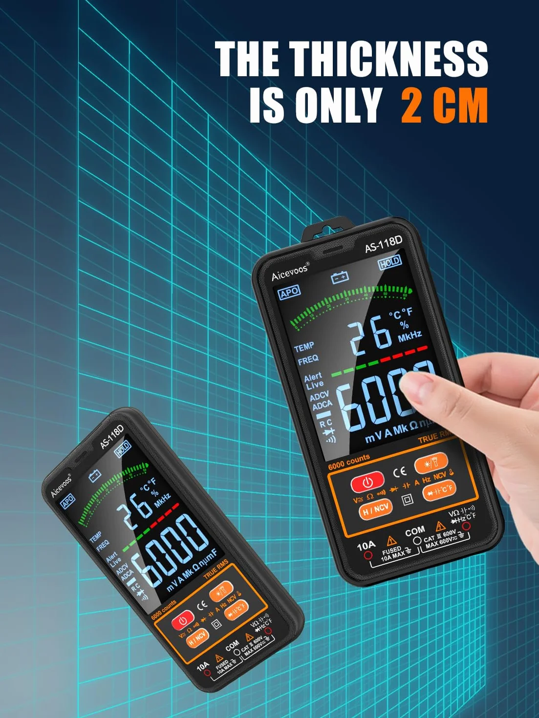 Multimetre Numerique intelligent TRMS AS-118D Voltmetre Ampèremètre Automatique Mesure Tension Courant Capacité Résistance