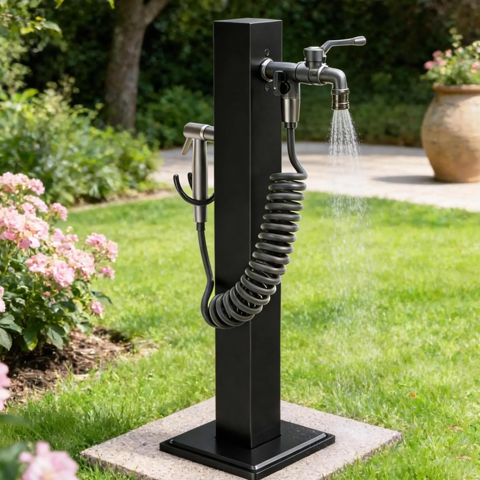 Robinet Extérieur sur Pied Acier Inoxydable 95 cm Borne d'Arrosage Jardin