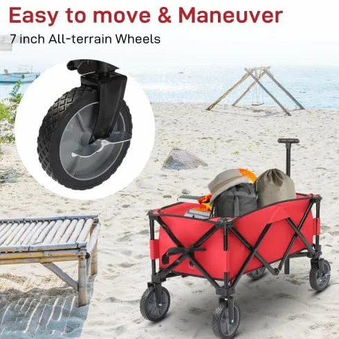 Bonnlo Chariot Pliable a Roulette pour Jardin 100 kg Rouge Tissu Oxford 600D Cadre Acier Allié