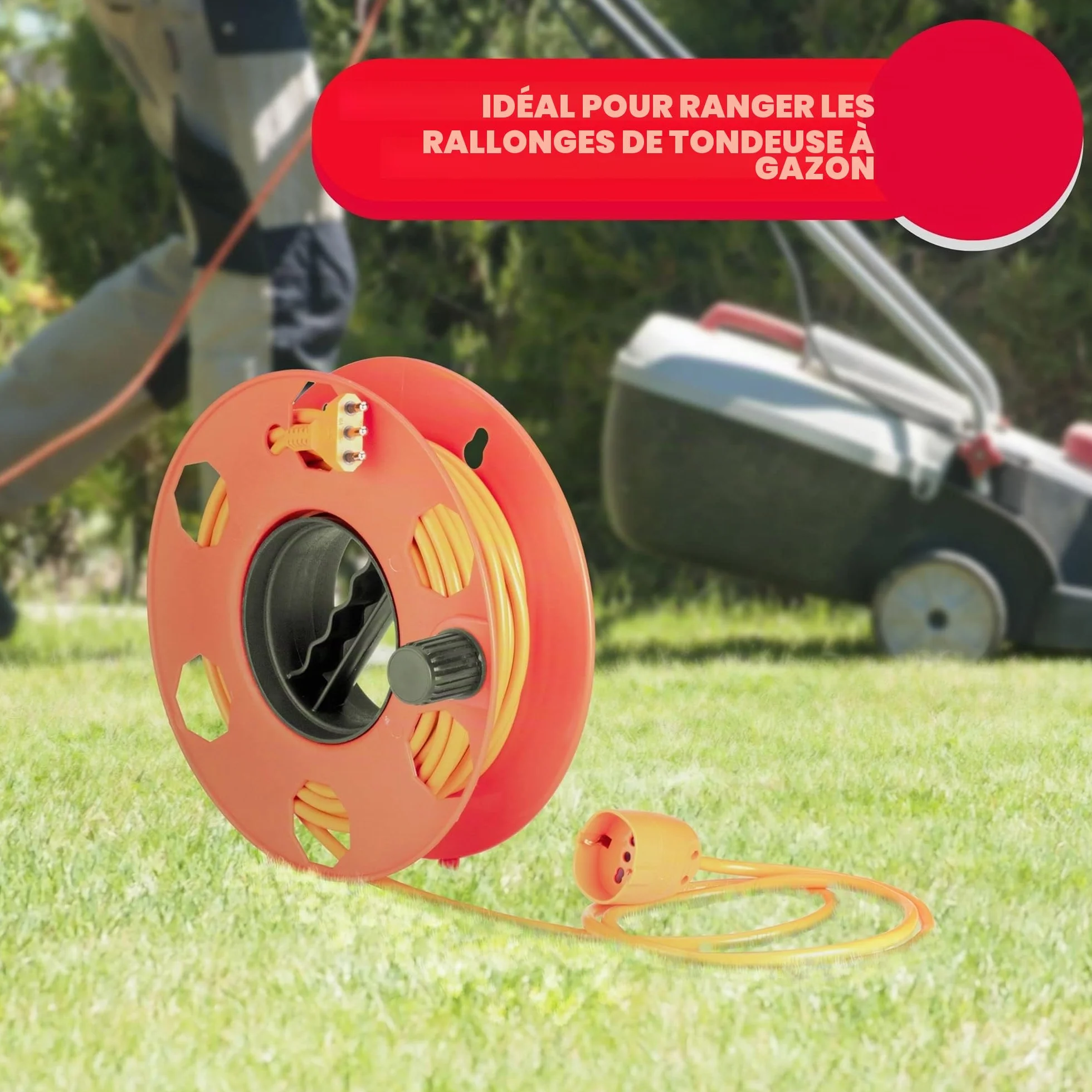 POLY POOL PP2603 Enrouleur de Câble Rolly pour Rallonges Électriques, Tuyau Flexible, Rouge