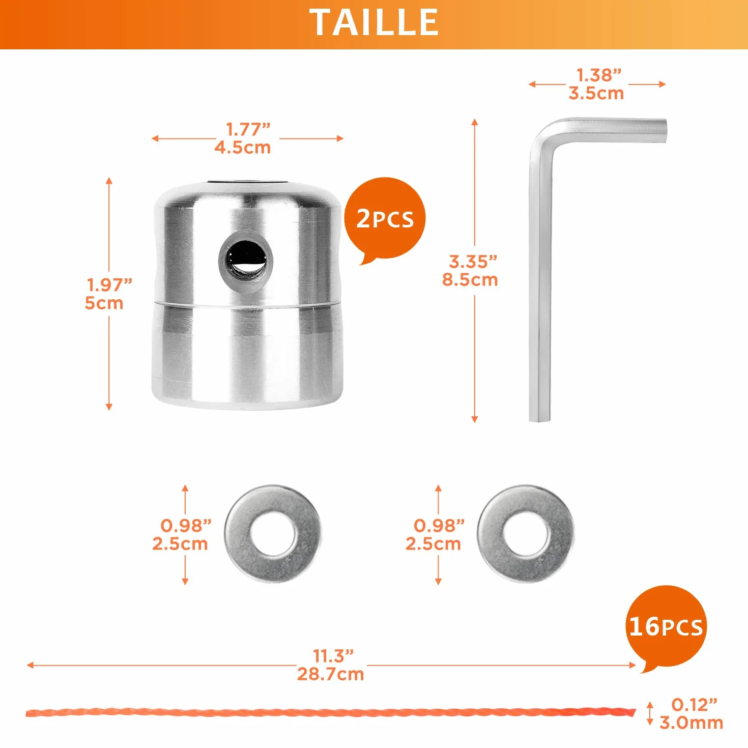 Viabrico 2X Tête de débroussailleuse universelle en aluminium tête de coupe-herbe fil nylon M8 M10