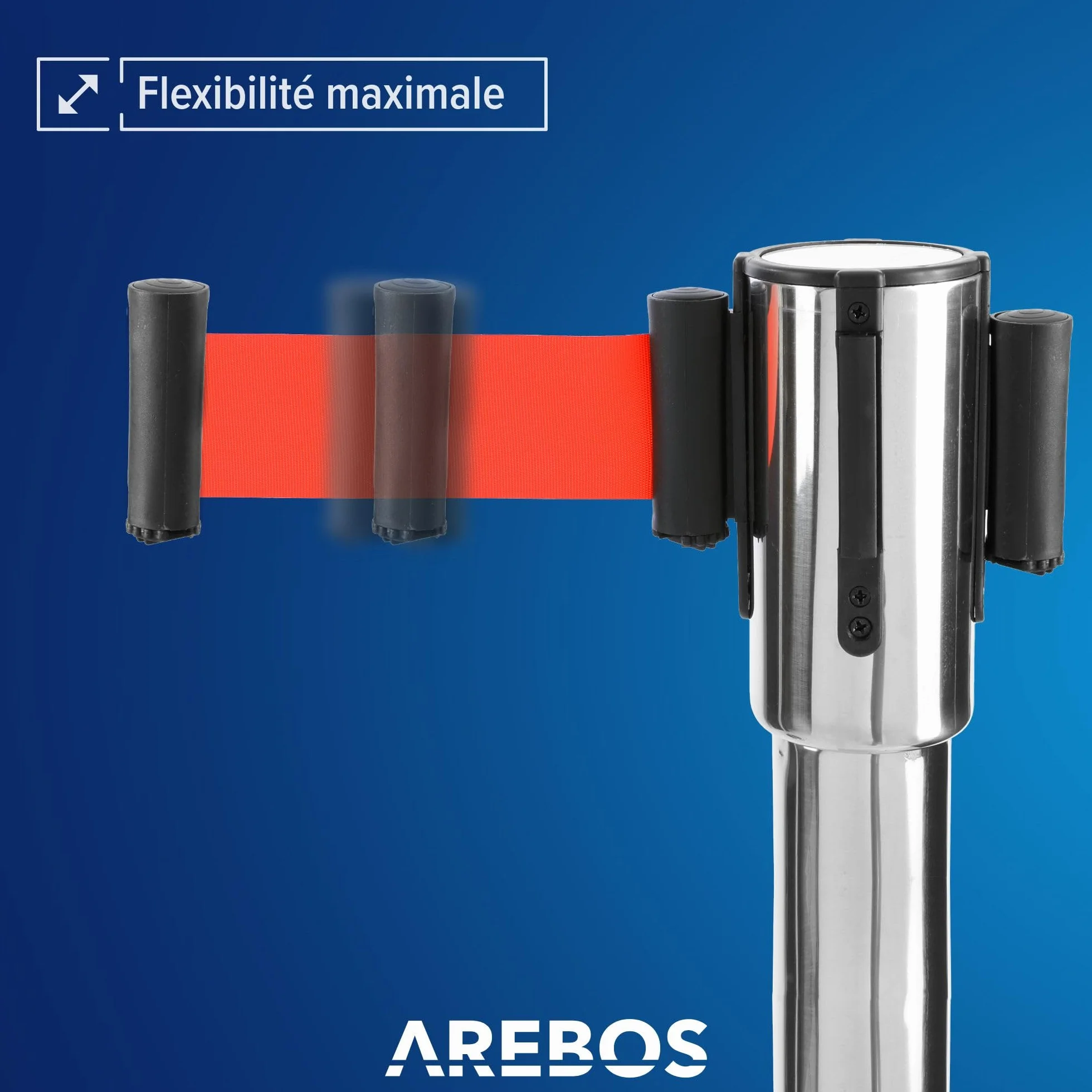 Arebos Barrières de sécurité Rétractable Poteaux de Guidage avec Cordes Rouge Argenté Système de Balisage